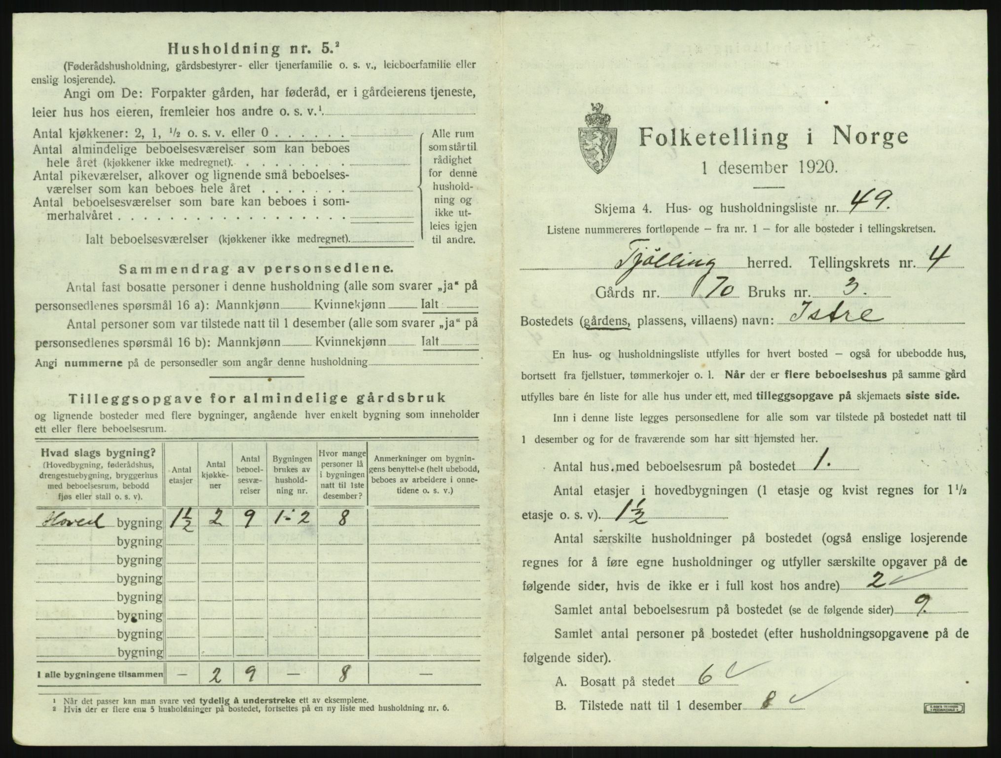 SAKO, 1920 census for Tjølling, 1920, p. 1171