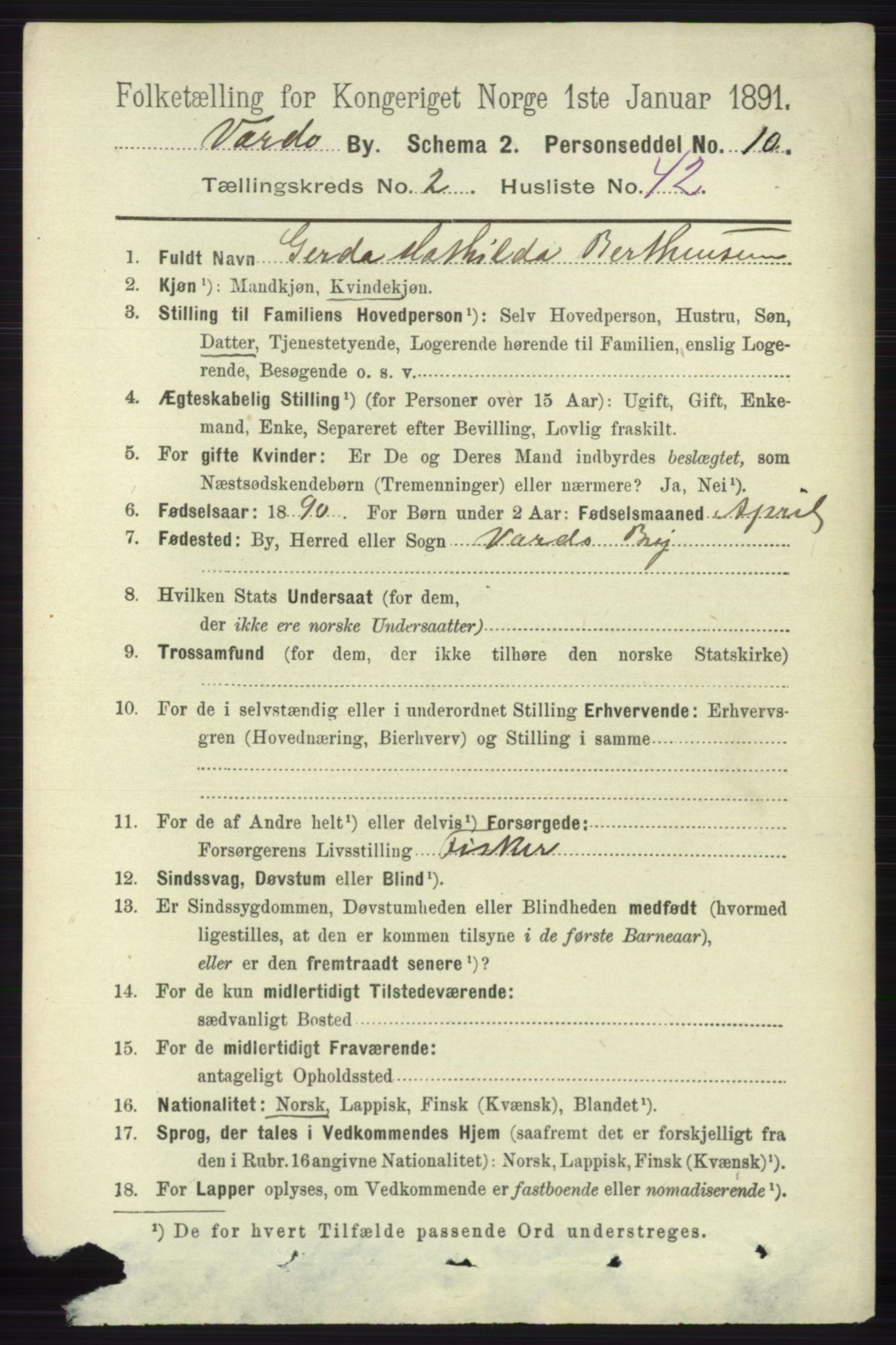 RA, 1891 census for 2002 Vardø, 1891, p. 1480