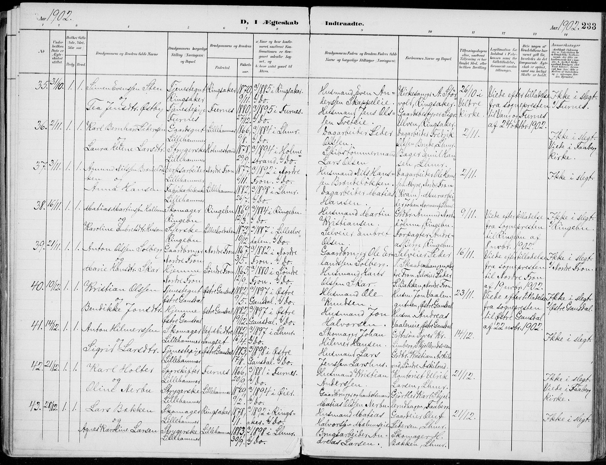 Lillehammer prestekontor, SAH/PREST-088/H/Ha/Haa/L0001: Parish register (official) no. 1, 1901-1916, p. 233