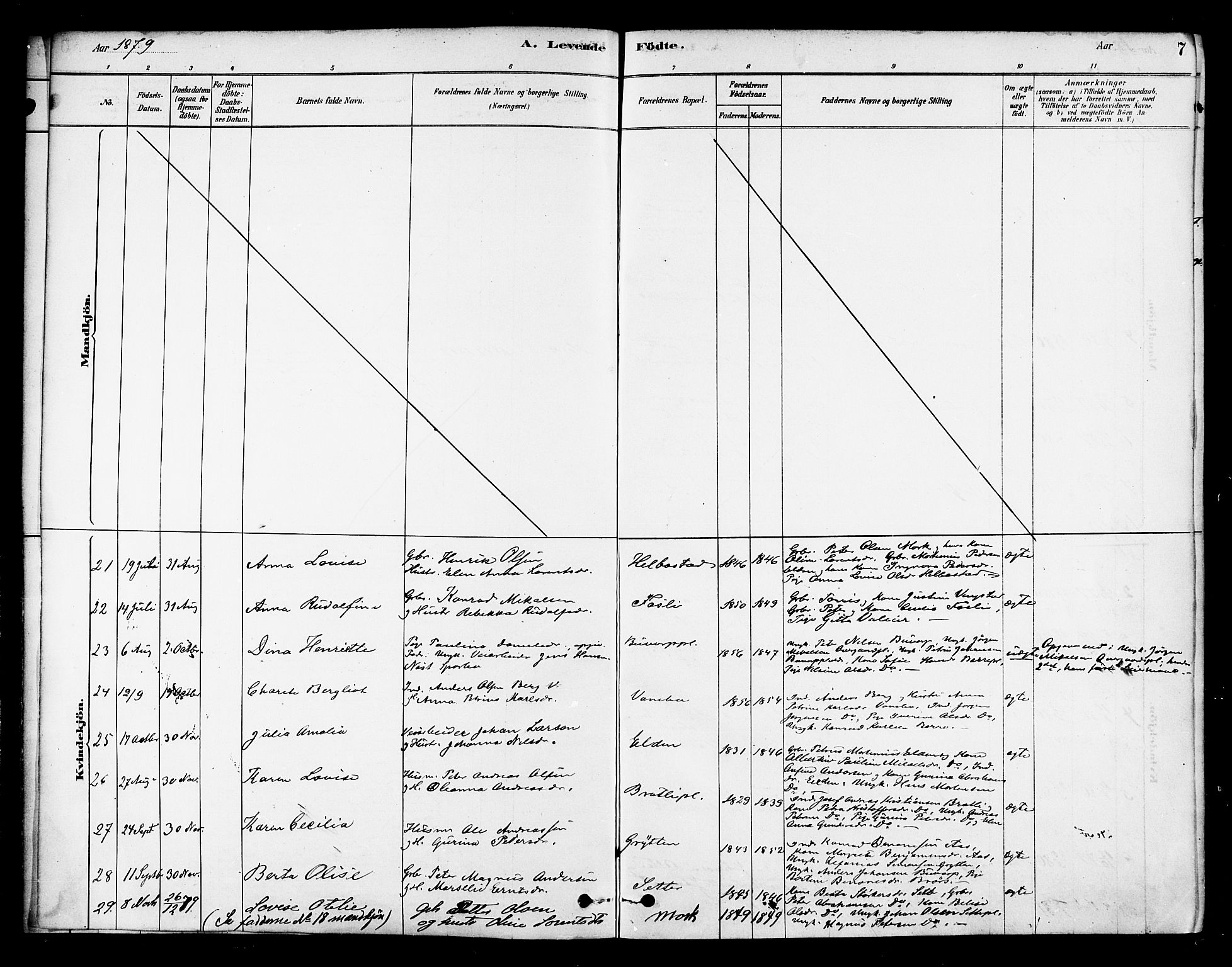 Ministerialprotokoller, klokkerbøker og fødselsregistre - Nord-Trøndelag, AV/SAT-A-1458/742/L0408: Parish register (official) no. 742A01, 1878-1890, p. 7