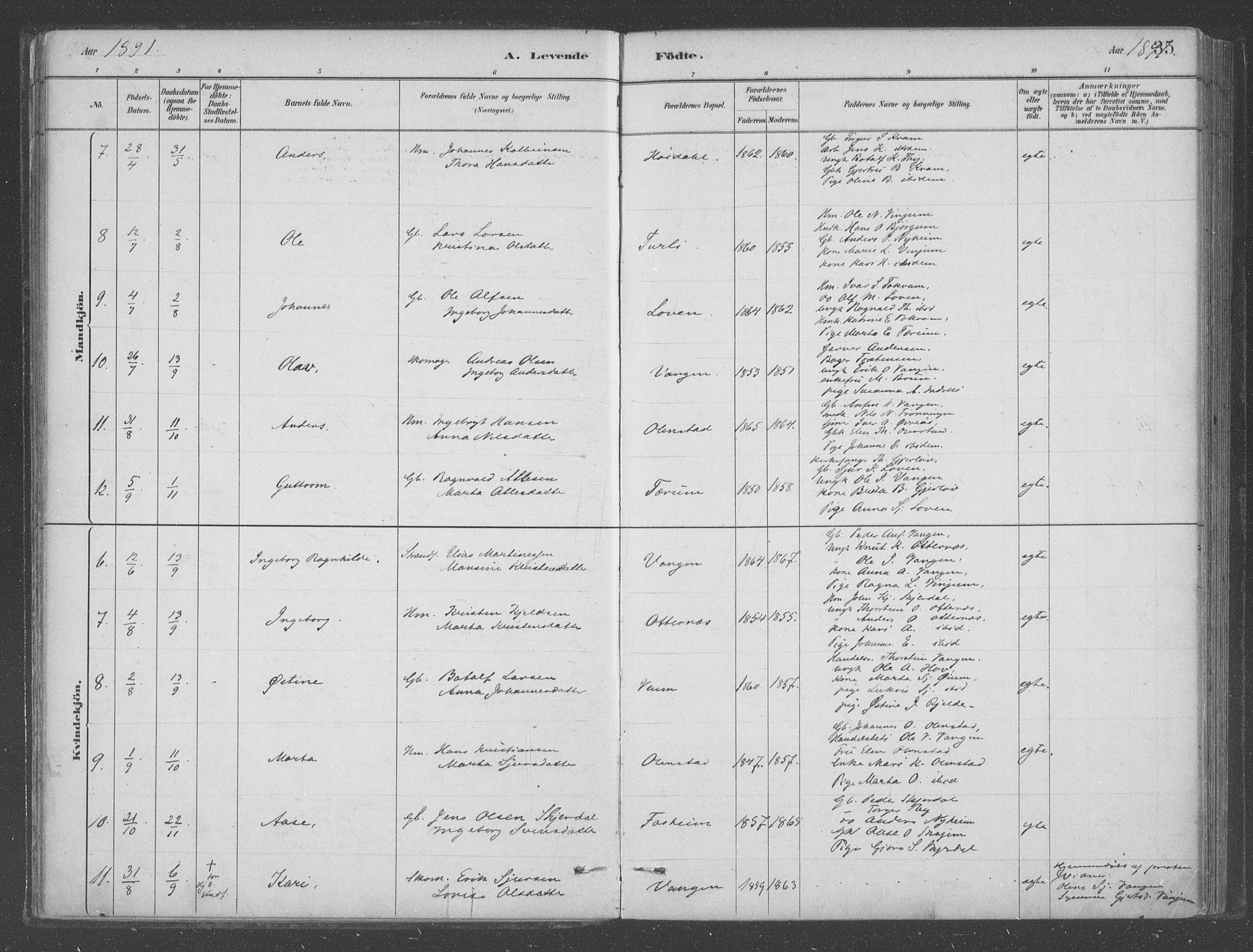 Aurland sokneprestembete, AV/SAB-A-99937/H/Ha/Hab/L0001: Parish register (official) no. B  1, 1880-1909, p. 35