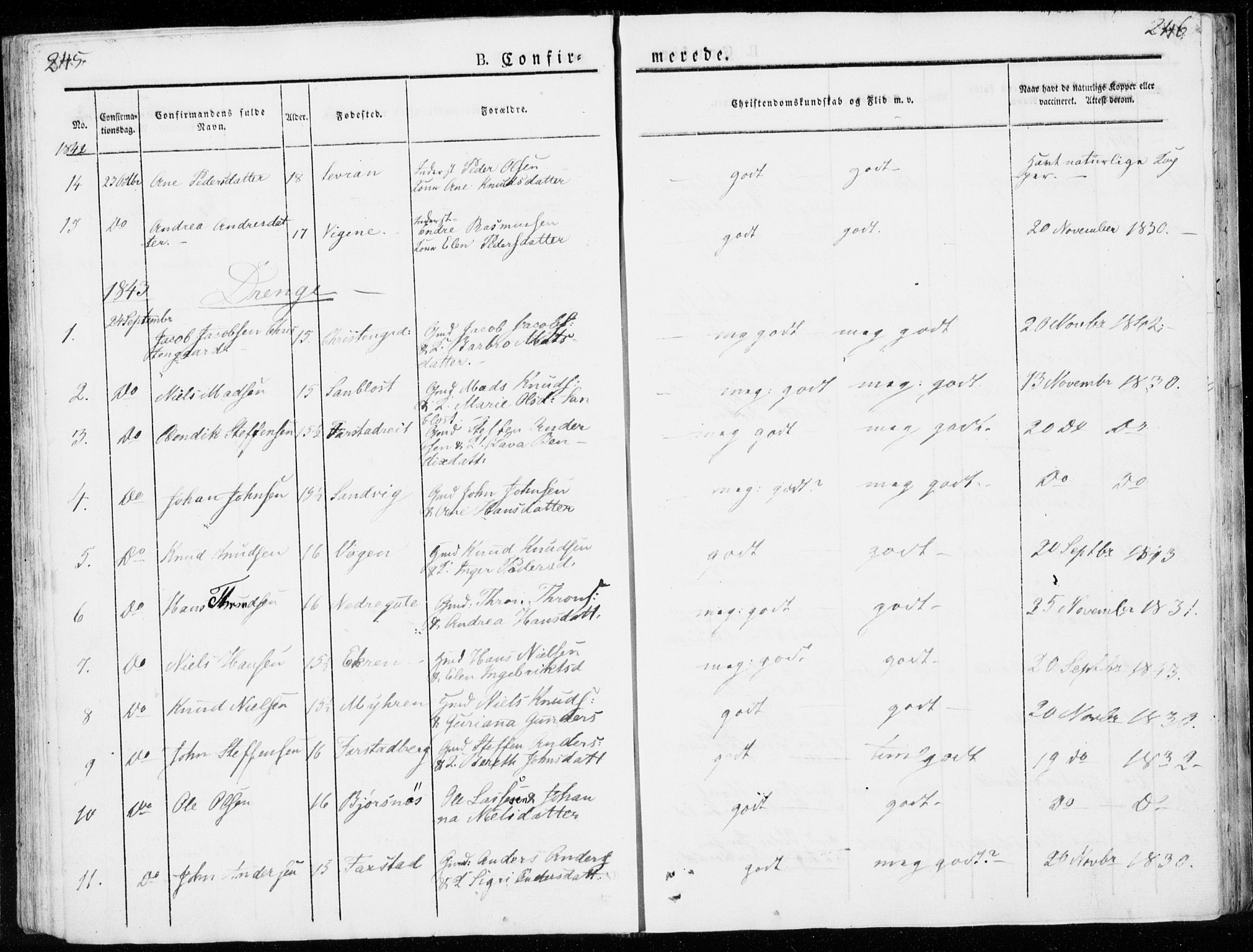 Ministerialprotokoller, klokkerbøker og fødselsregistre - Møre og Romsdal, AV/SAT-A-1454/566/L0766: Parish register (official) no. 566A05, 1842-1851, p. 245-246