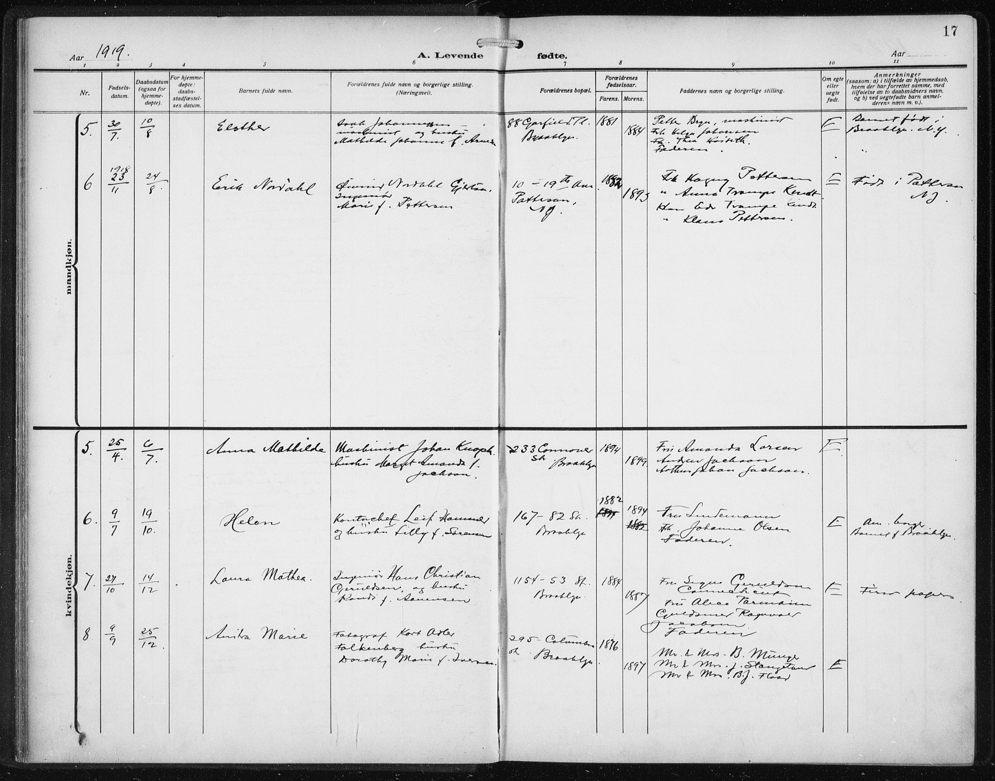 Den norske sjømannsmisjon i utlandet/New York, SAB/SAB/PA-0110/H/Ha/L0007: Parish register (official) no. A 7, 1915-1923, p. 17