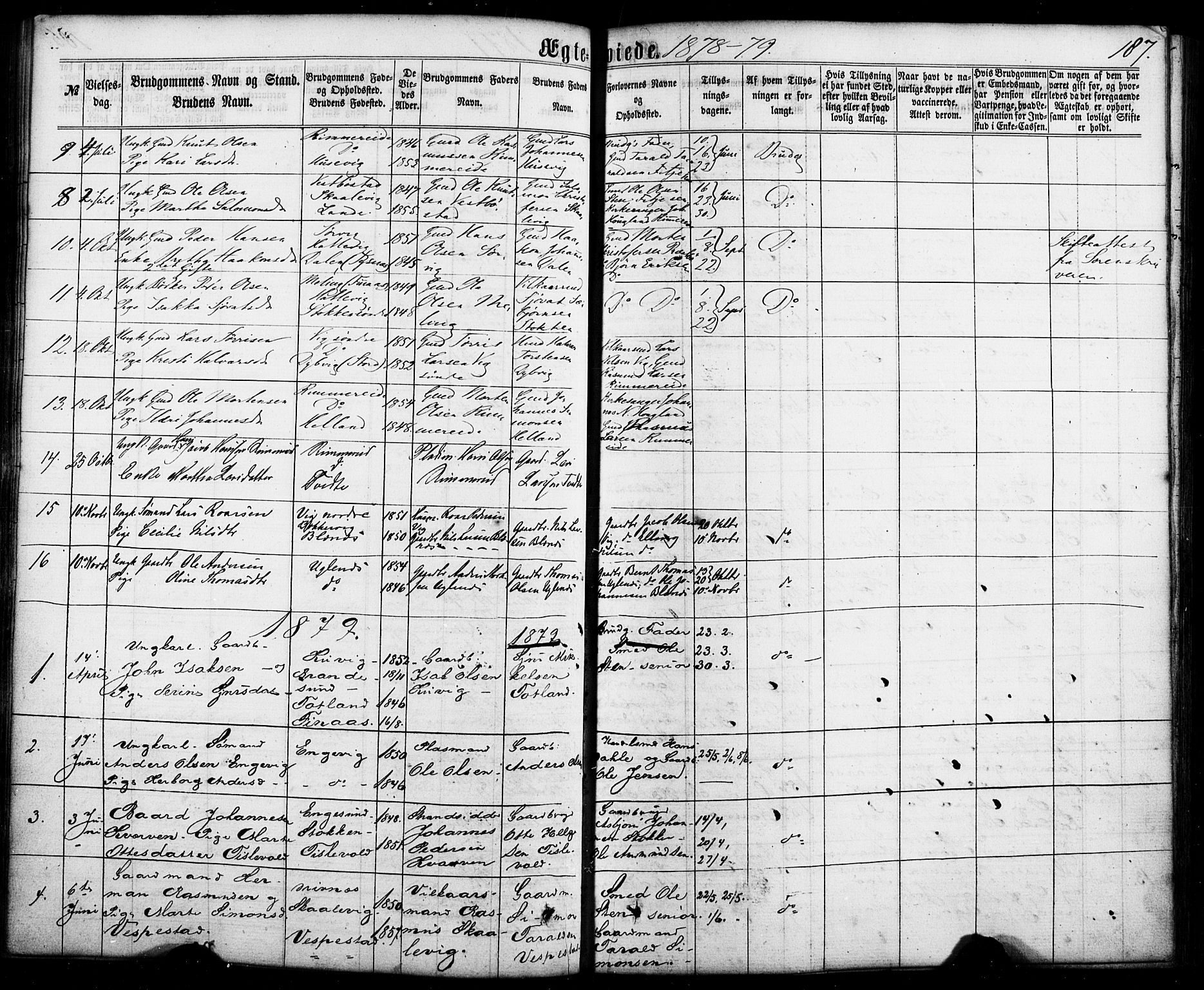 Fitjar sokneprestembete, AV/SAB-A-99926: Parish register (official) no. A 1, 1862-1881, p. 187