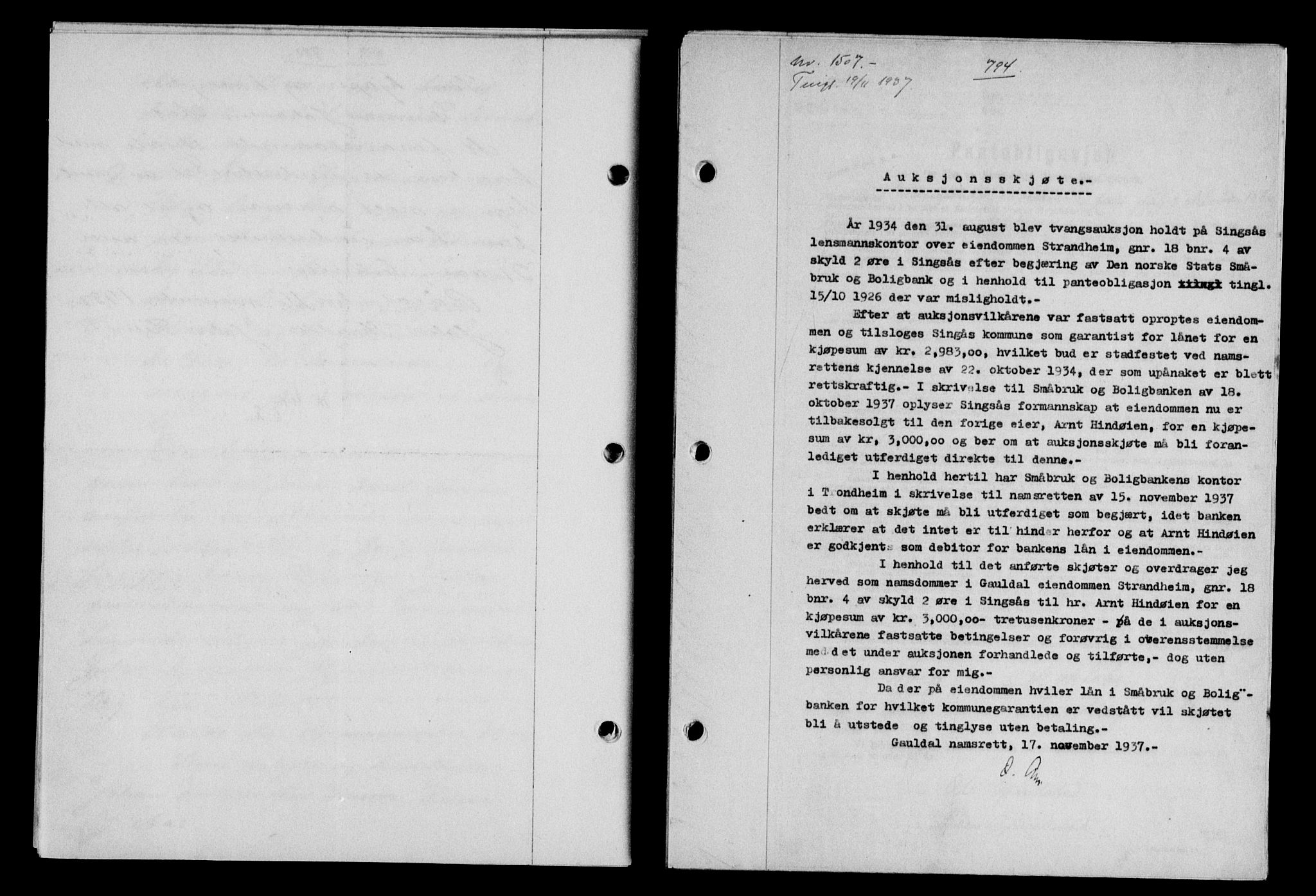 Gauldal sorenskriveri, SAT/A-0014/1/2/2C/L0048: Mortgage book no. 51-52, 1937-1938, p. 794, Diary no: : 1507/1937