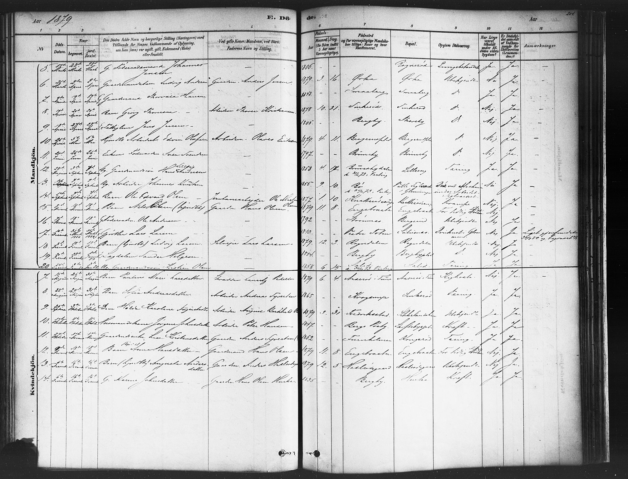 Varteig prestekontor Kirkebøker, AV/SAO-A-10447a/F/Fa/L0002: Parish register (official) no. 2, 1878-1899, p. 204