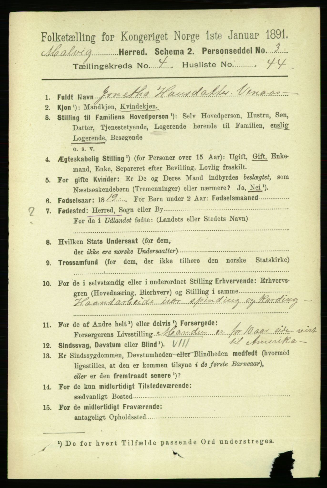 RA, 1891 census for 1663 Malvik, 1891, p. 3005