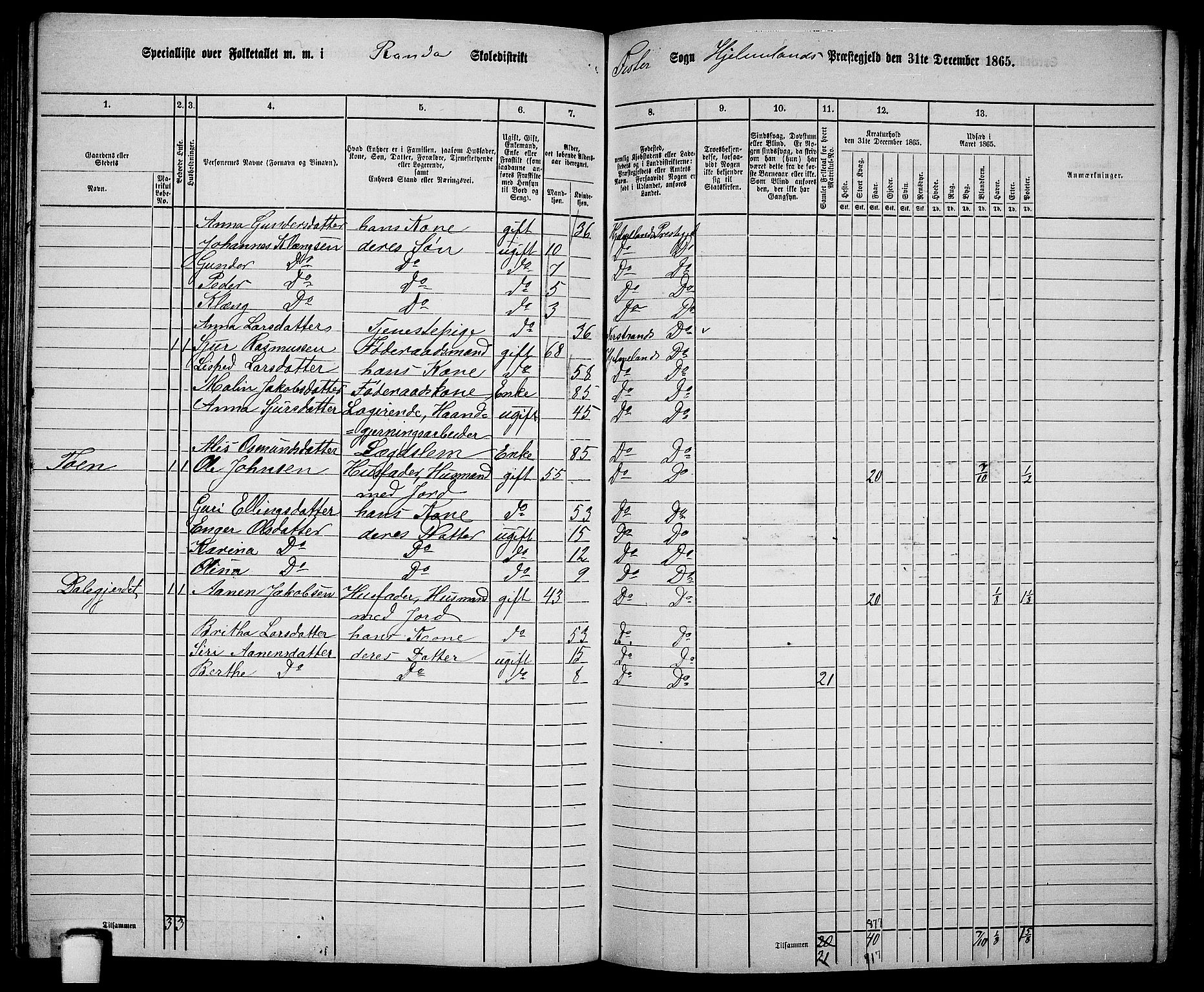 RA, 1865 census for Hjelmeland, 1865, p. 147