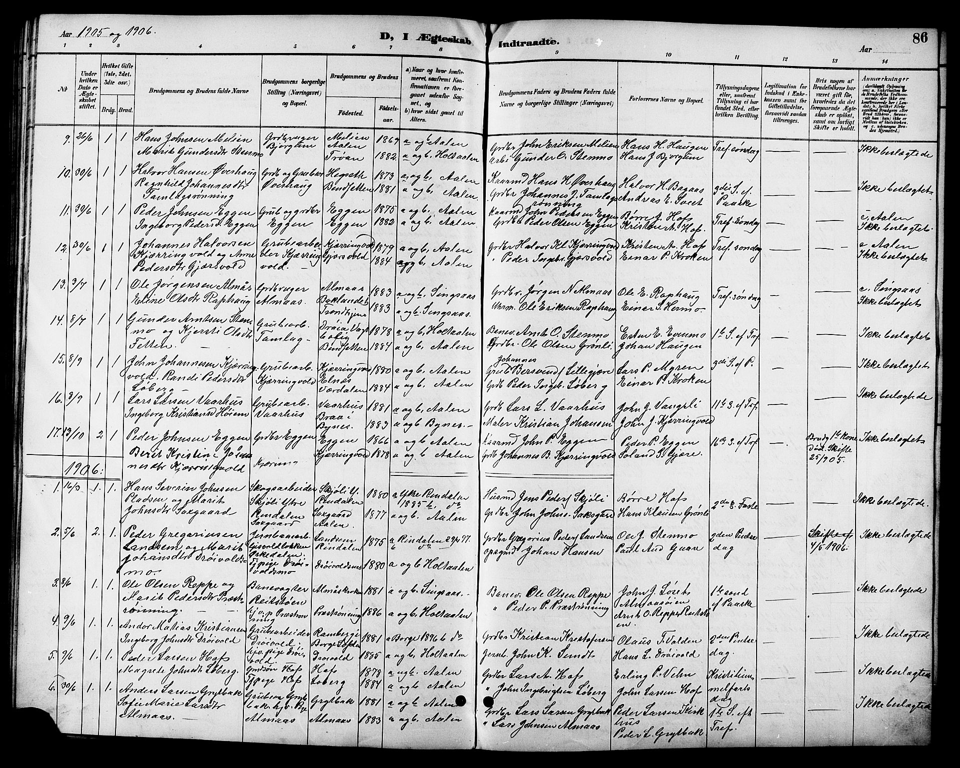 Ministerialprotokoller, klokkerbøker og fødselsregistre - Sør-Trøndelag, SAT/A-1456/685/L0978: Parish register (copy) no. 685C03, 1891-1907, p. 86