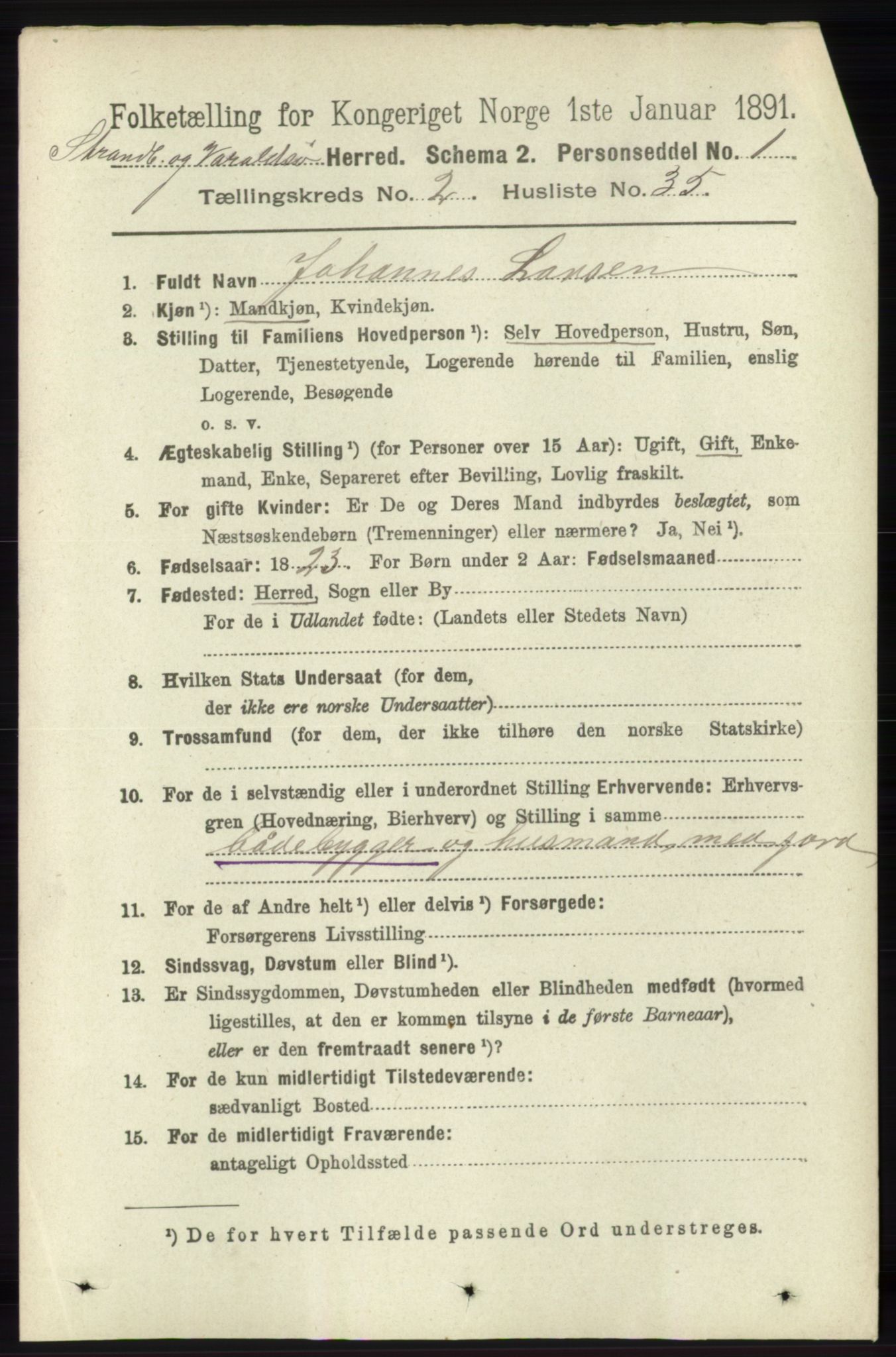 RA, 1891 census for 1226 Strandebarm og Varaldsøy, 1891, p. 825