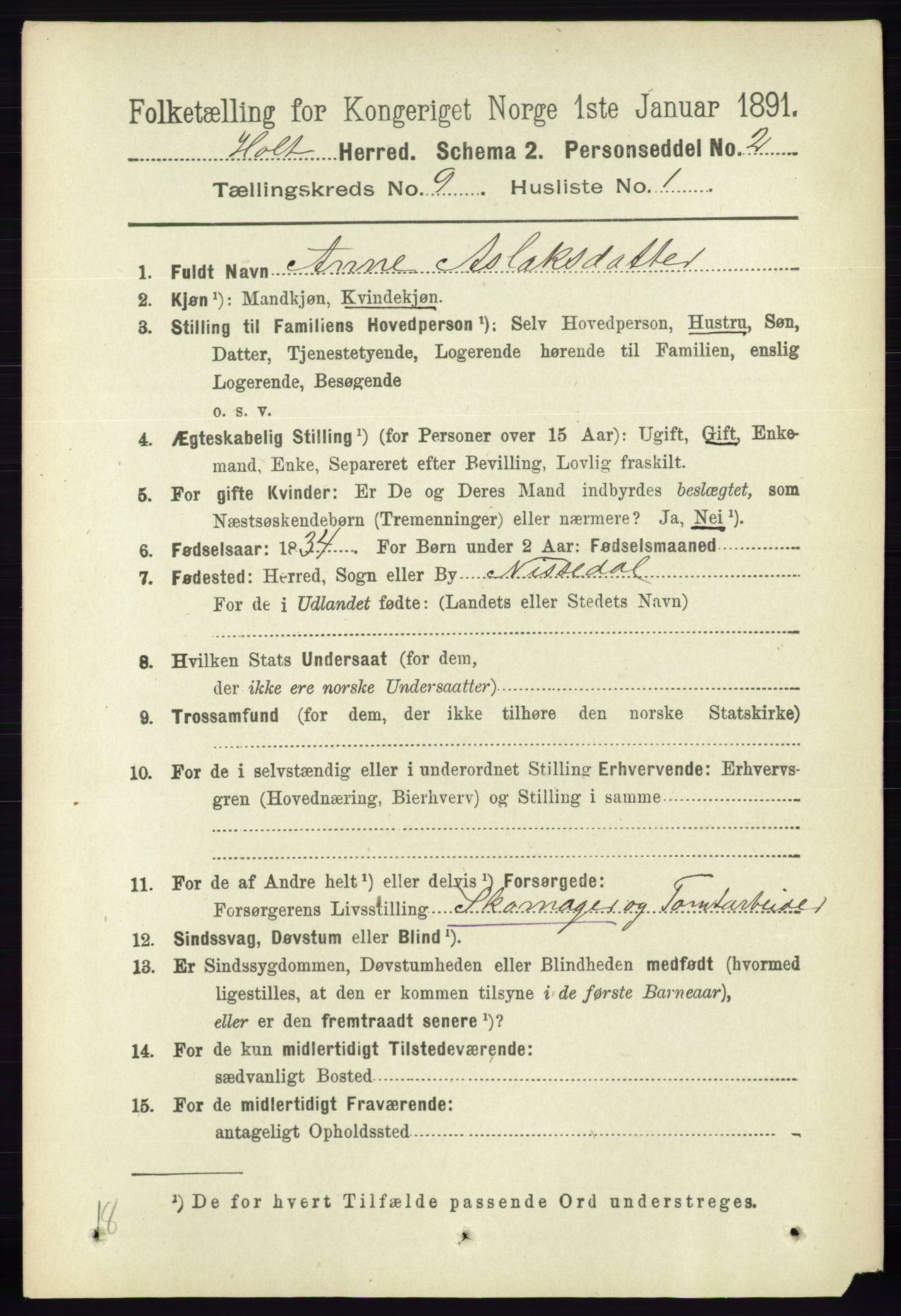 RA, 1891 census for 0914 Holt, 1891, p. 3943