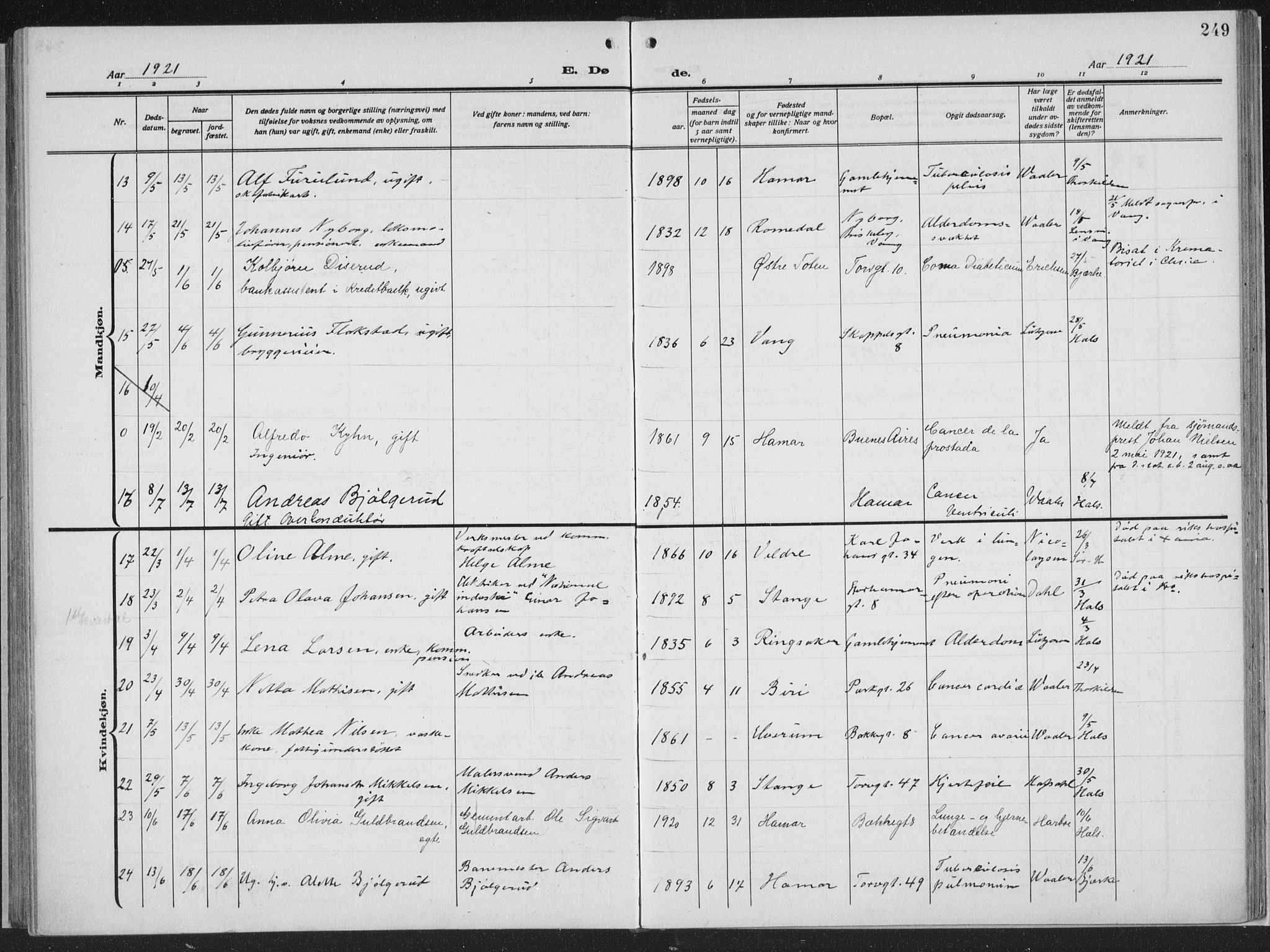 Hamar prestekontor, AV/SAH-DOMPH-002/H/Ha/Haa/L0002: Parish register (official) no. 2, 1915-1936, p. 249