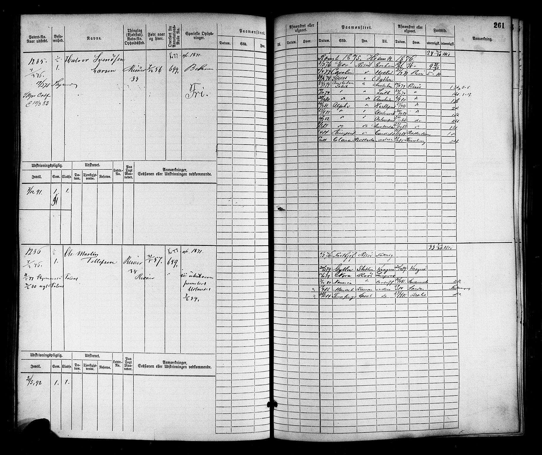 Risør mønstringskrets, SAK/2031-0010/F/Fb/L0003: Hovedrulle nr 767-1528, Q-3, 1868-1910, p. 264