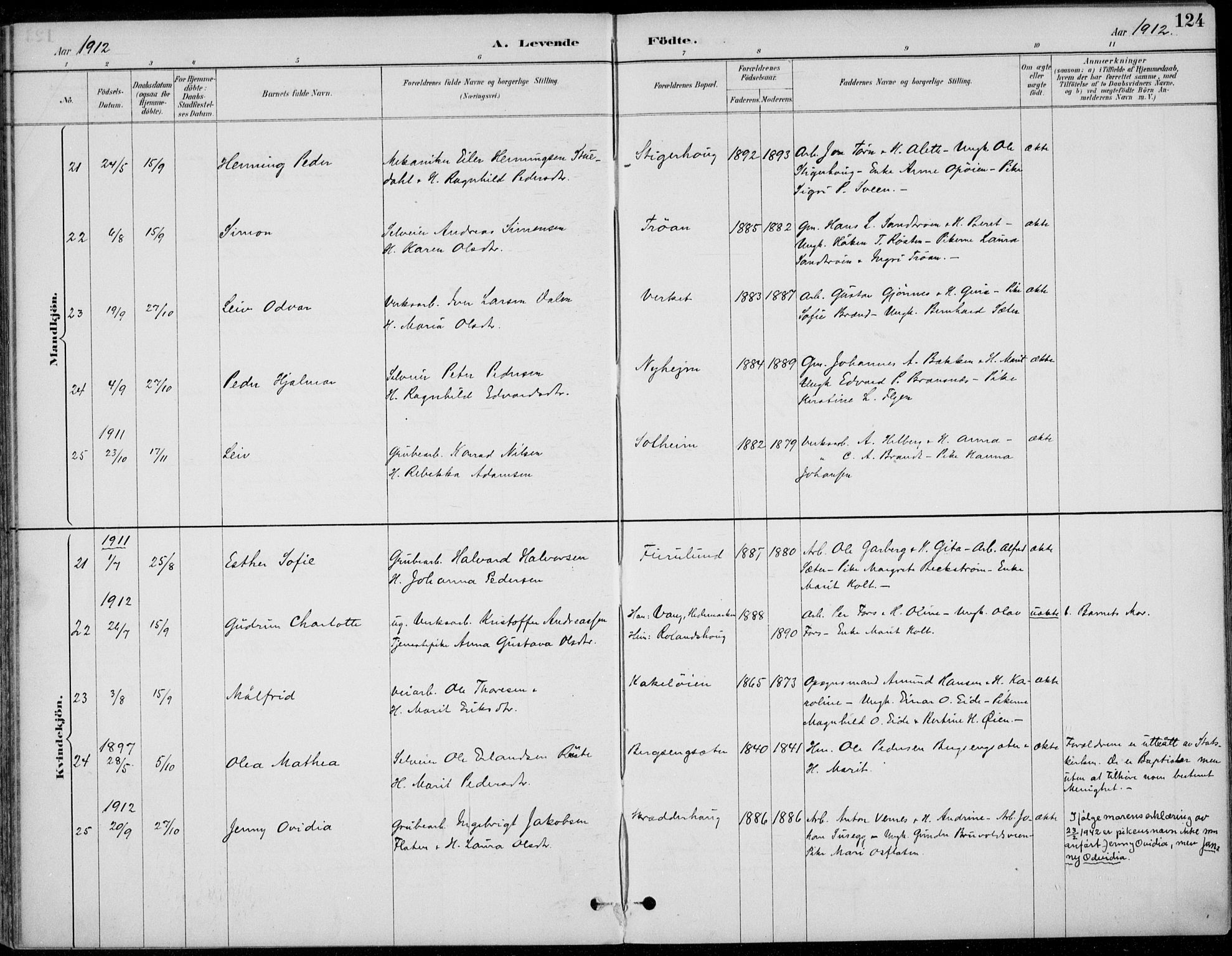 Alvdal prestekontor, AV/SAH-PREST-060/H/Ha/Haa/L0003: Parish register (official) no. 3, 1886-1912, p. 124