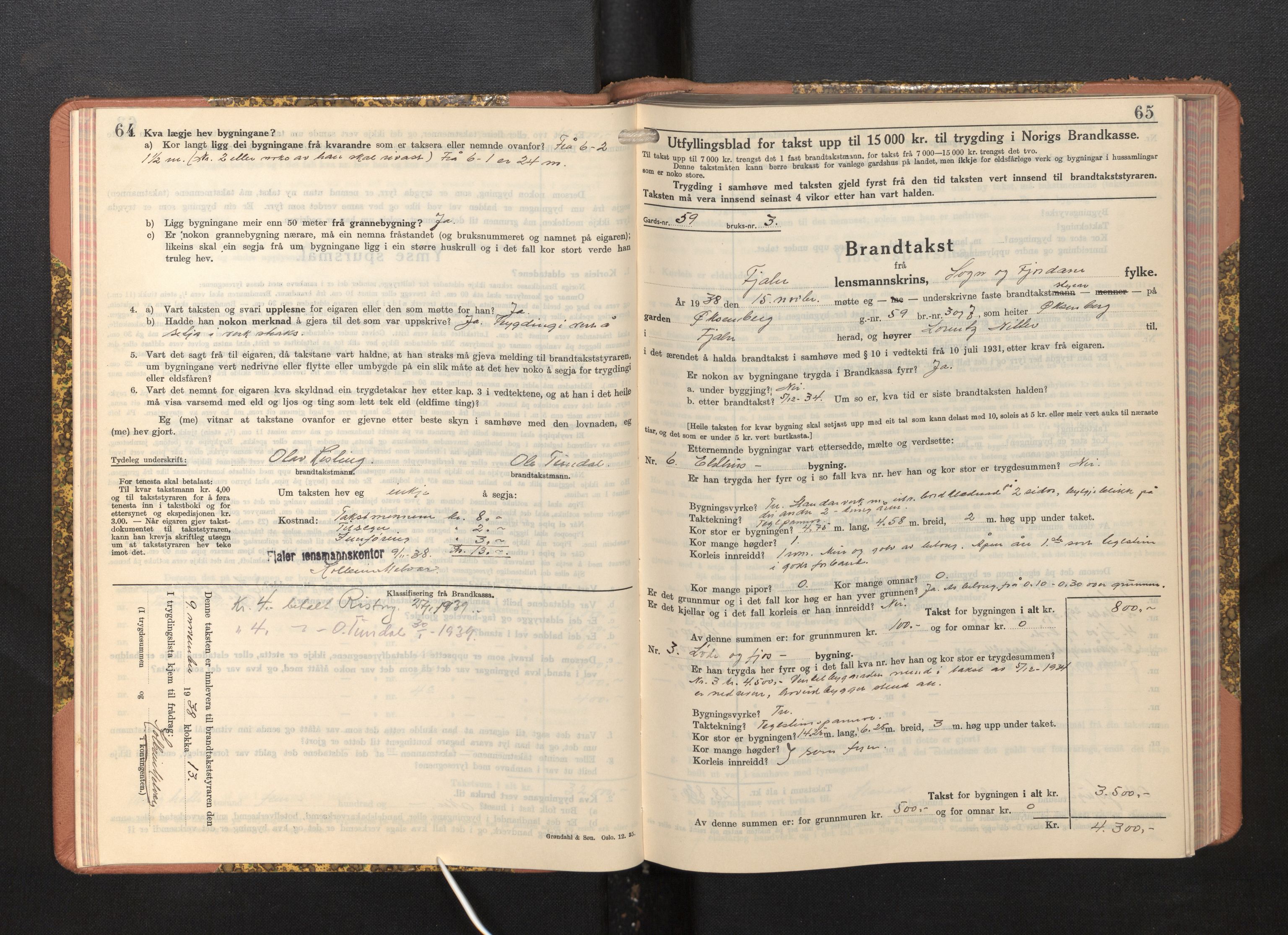 Lensmannen i Fjaler, AV/SAB-A-27201/0012/L0007: Branntakstprotokoll, skjematakst, 1937-1950, p. 64-65