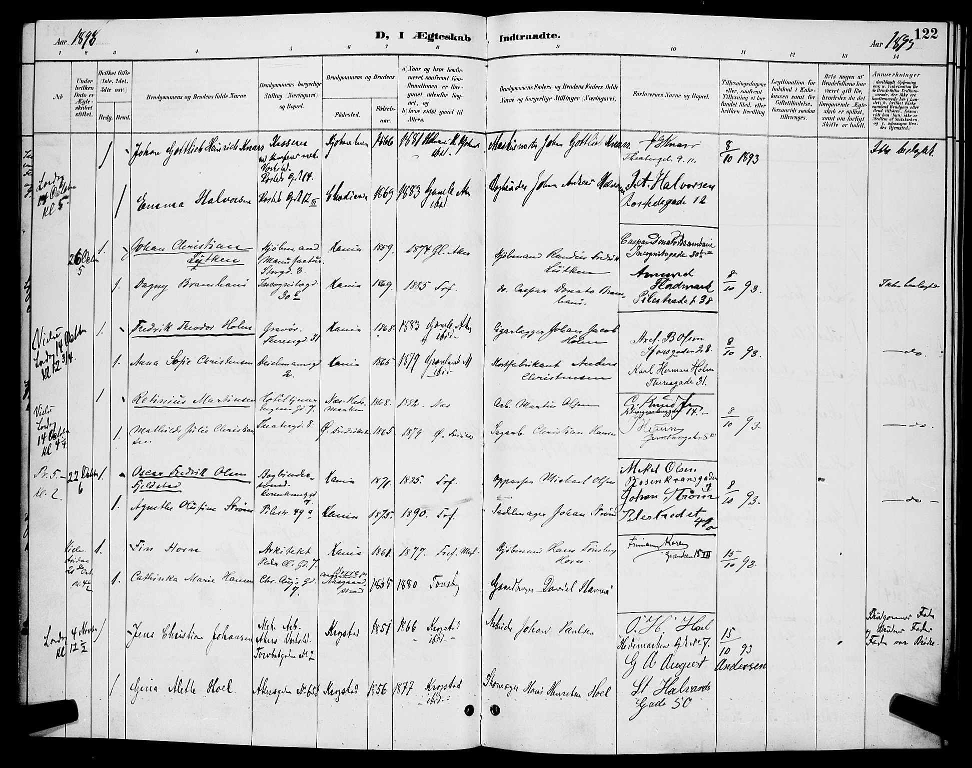 Trefoldighet prestekontor Kirkebøker, AV/SAO-A-10882/H/Ha/L0004: Banns register no. 4, 1888-1894, p. 122