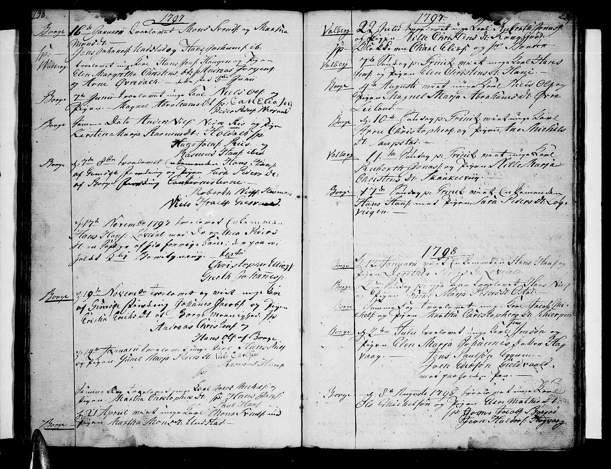 Ministerialprotokoller, klokkerbøker og fødselsregistre - Nordland, SAT/A-1459/880/L1129: Parish register (official) no. 880A03, 1796-1821, p. 238-239