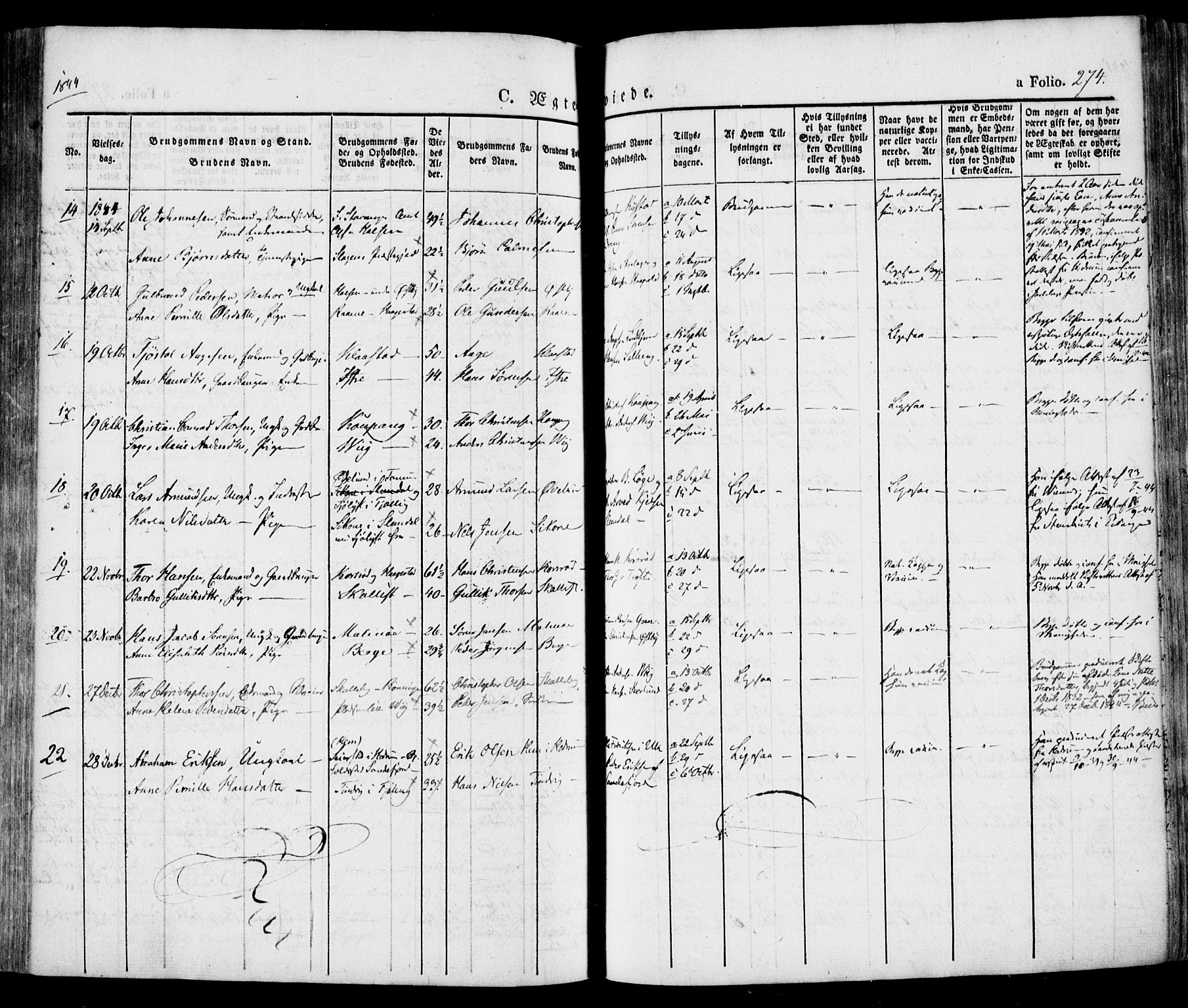 Tjølling kirkebøker, AV/SAKO-A-60/F/Fa/L0006: Parish register (official) no. 6, 1835-1859, p. 274