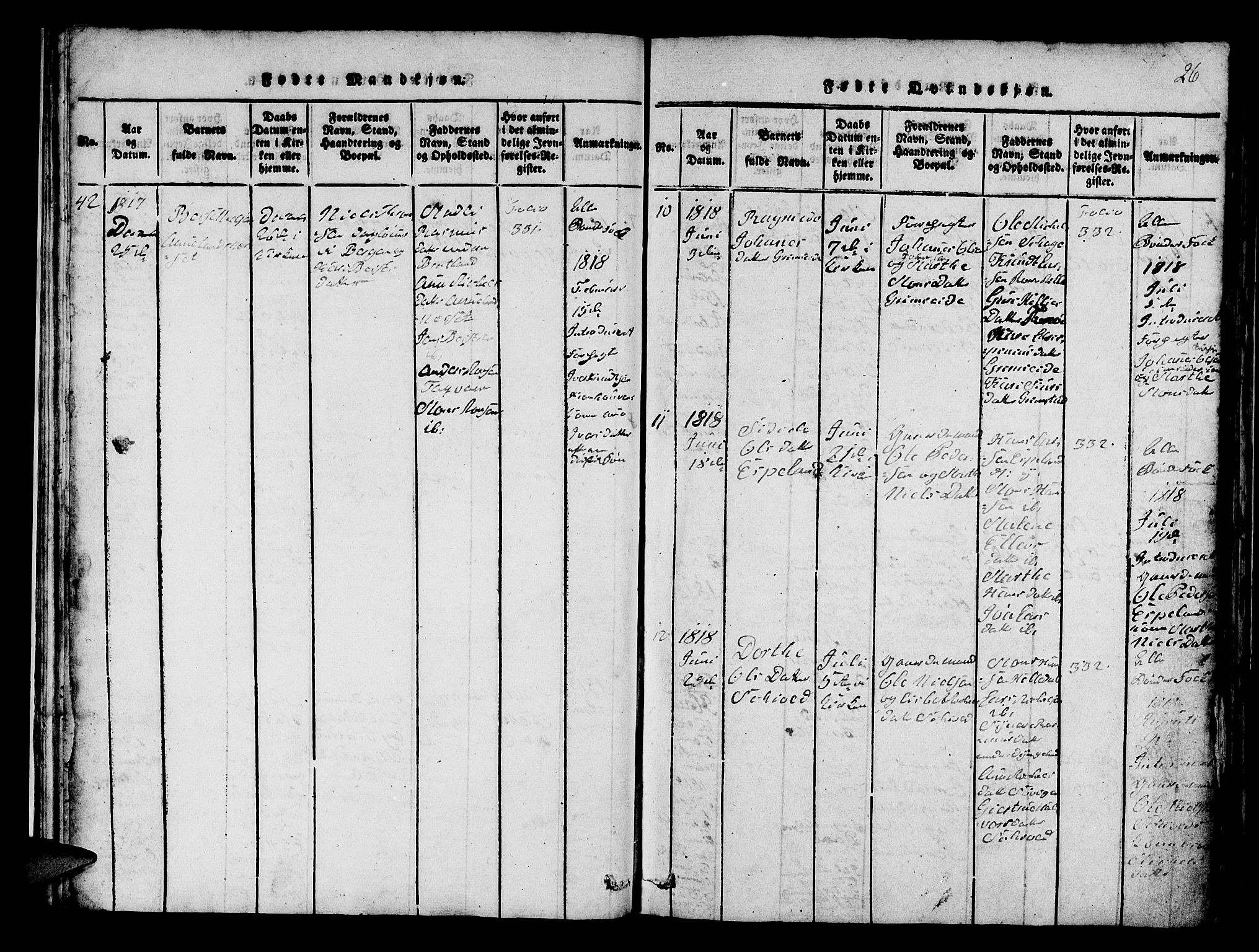 Fana Sokneprestembete, SAB/A-75101/H/Hab/Haba/L0001: Parish register (copy) no. A 1, 1816-1836, p. 26