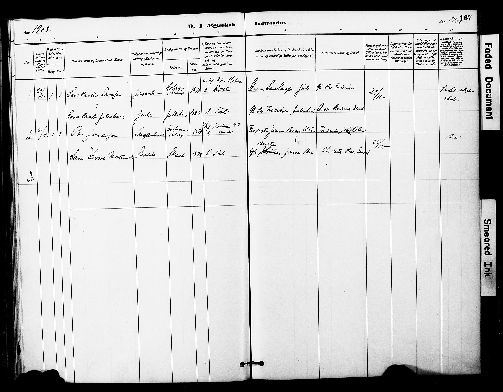 Ministerialprotokoller, klokkerbøker og fødselsregistre - Nord-Trøndelag, AV/SAT-A-1458/757/L0505: Parish register (official) no. 757A01, 1882-1904, p. 167