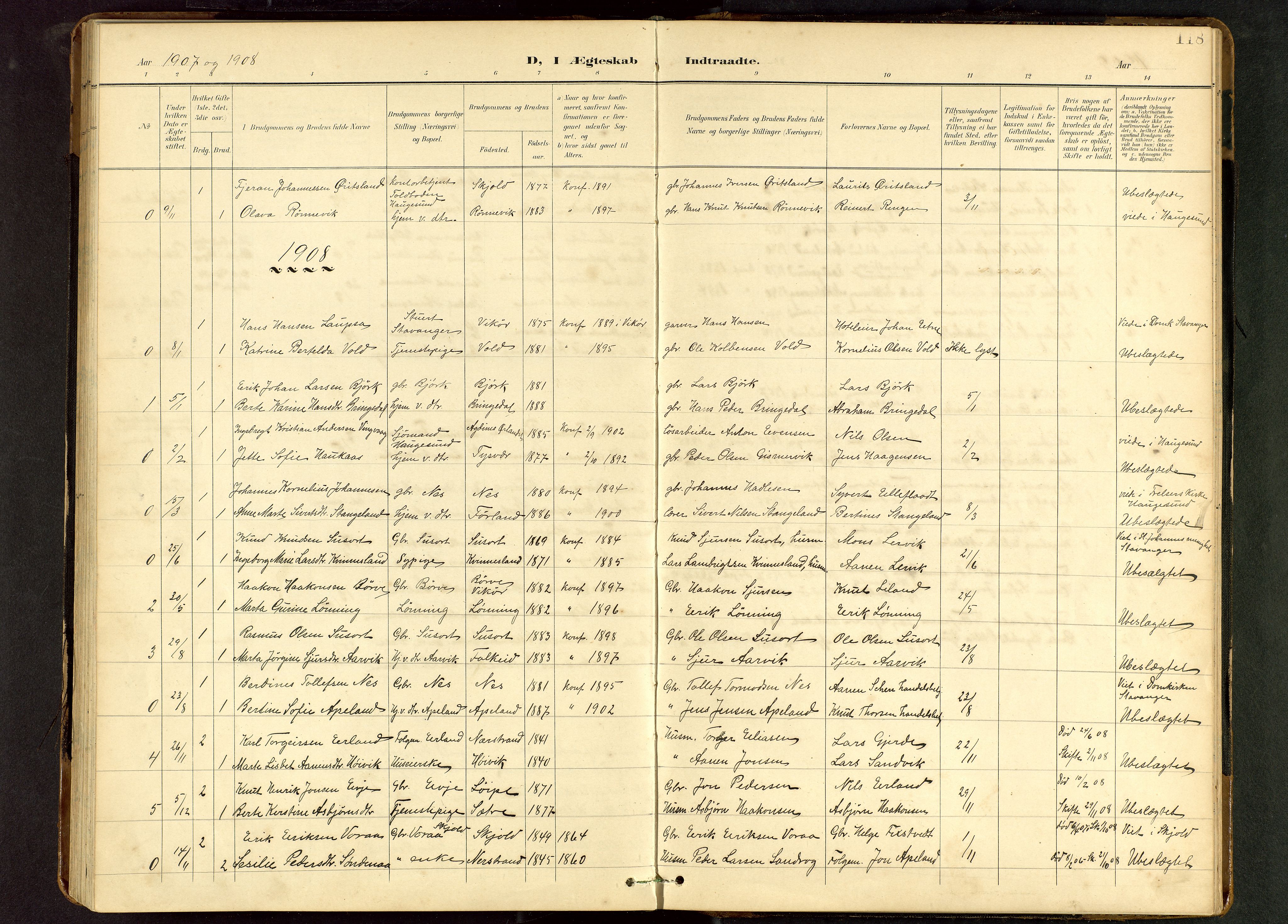Tysvær sokneprestkontor, SAST/A -101864/H/Ha/Hab/L0010: Parish register (copy) no. B 10, 1897-1912, p. 118