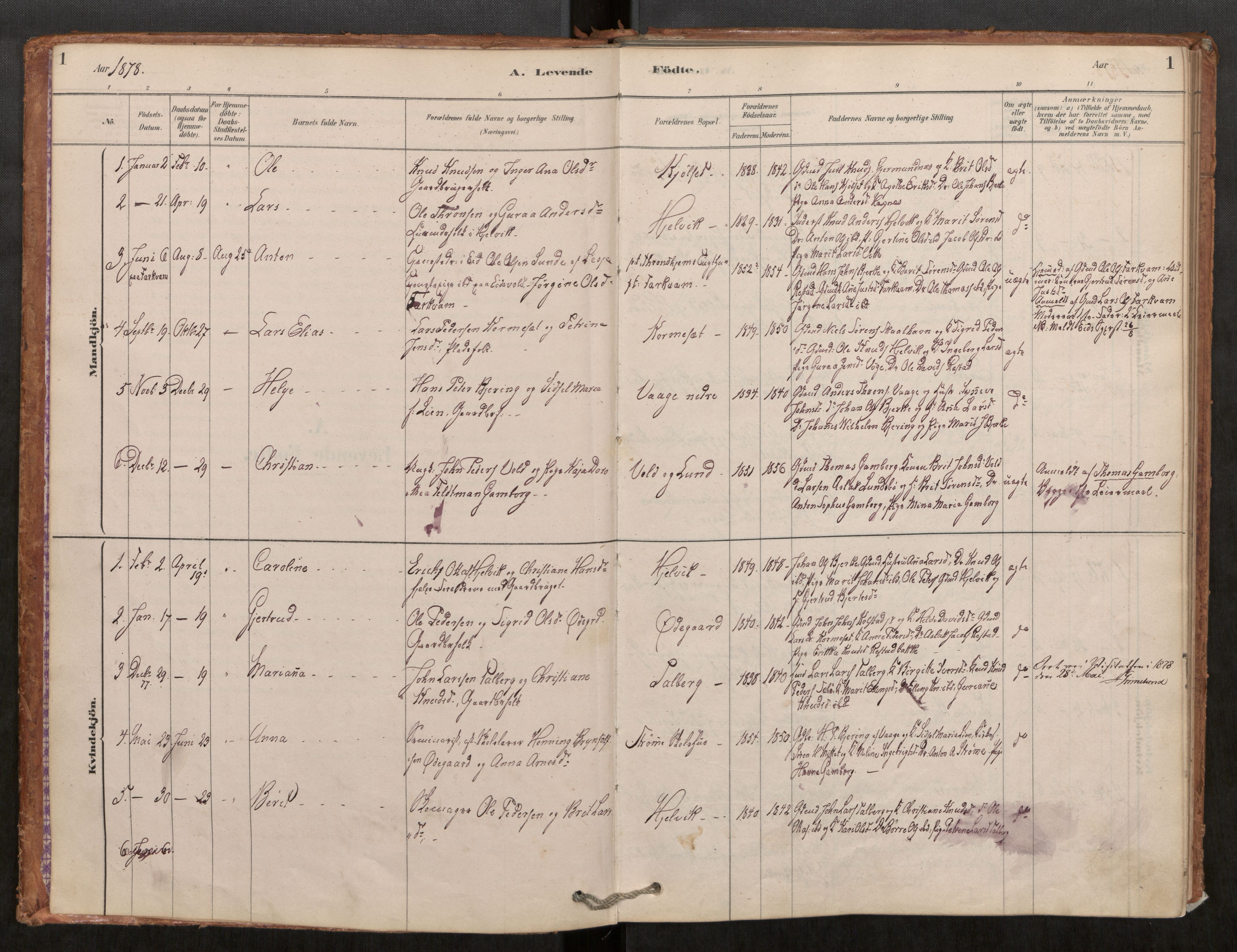 Ministerialprotokoller, klokkerbøker og fødselsregistre - Møre og Romsdal, SAT/A-1454/550/L0621: Parish register (official) no. 550A01, 1878-1915, p. 1