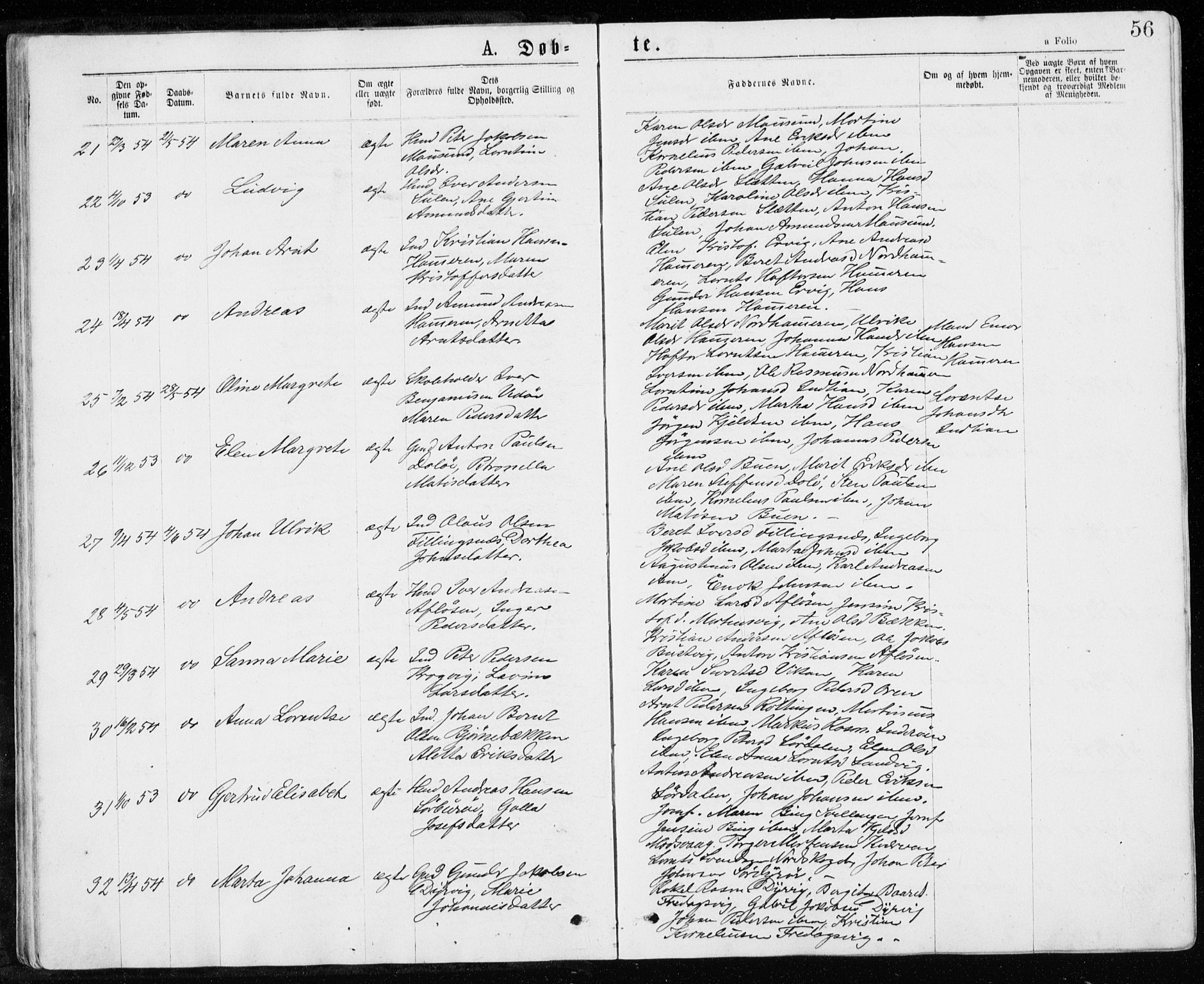 Ministerialprotokoller, klokkerbøker og fødselsregistre - Sør-Trøndelag, AV/SAT-A-1456/640/L0576: Parish register (official) no. 640A01, 1846-1876, p. 56