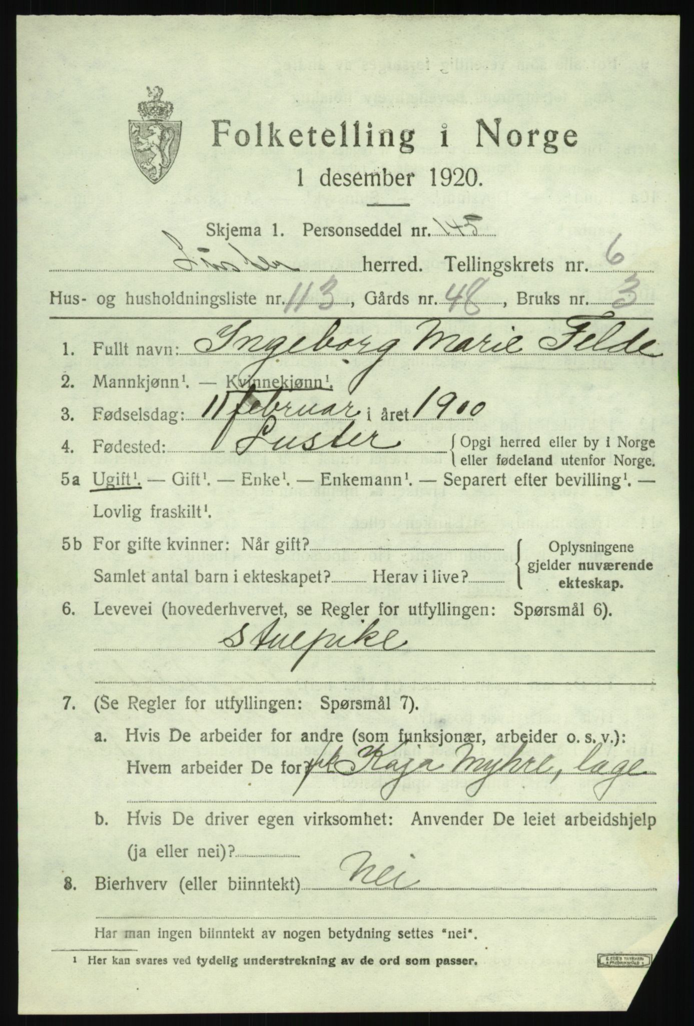 SAB, 1920 census for Luster, 1920, p. 4542