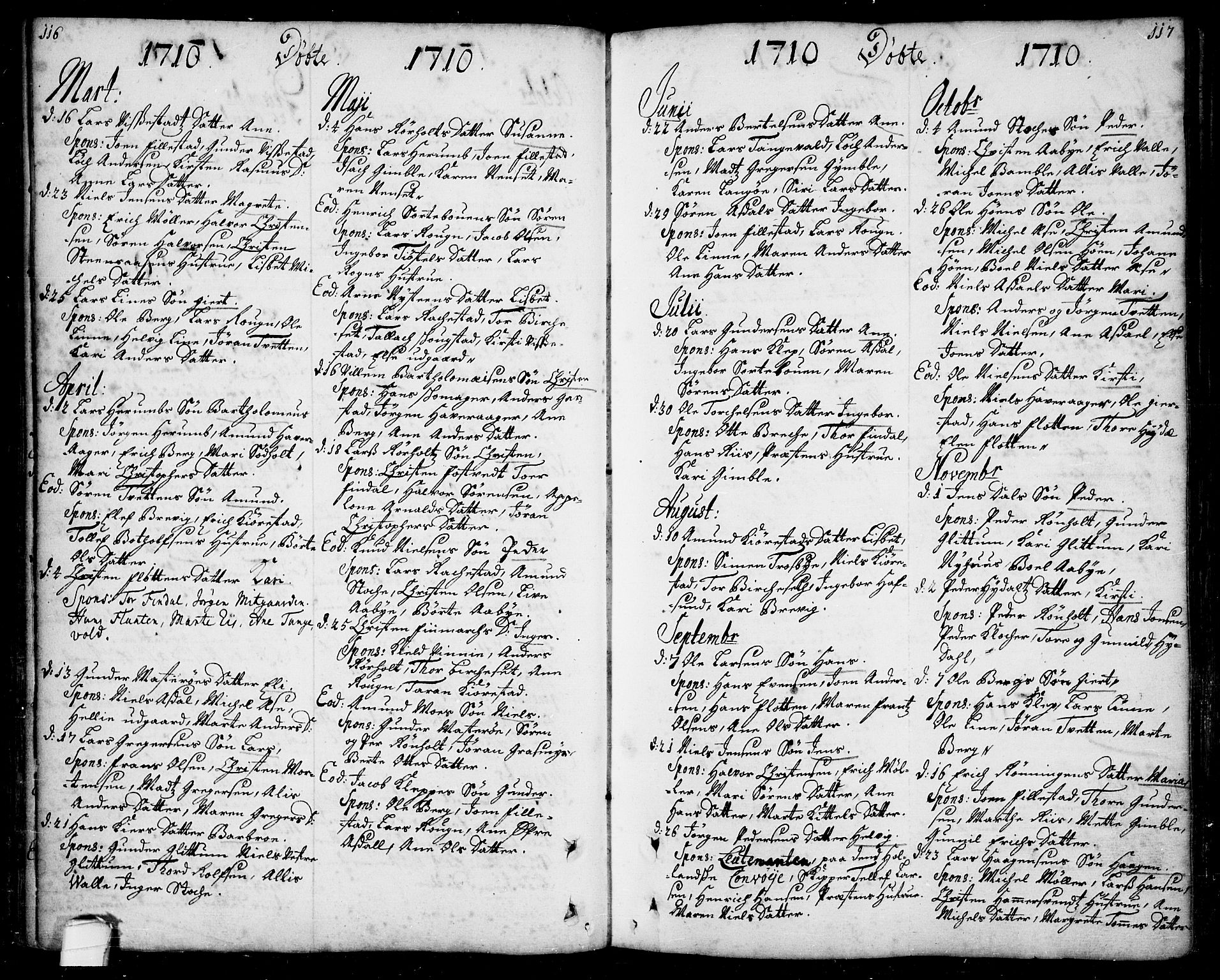 Bamble kirkebøker, SAKO/A-253/F/Fa/L0001: Parish register (official) no. I 1, 1702-1774, p. 116-117