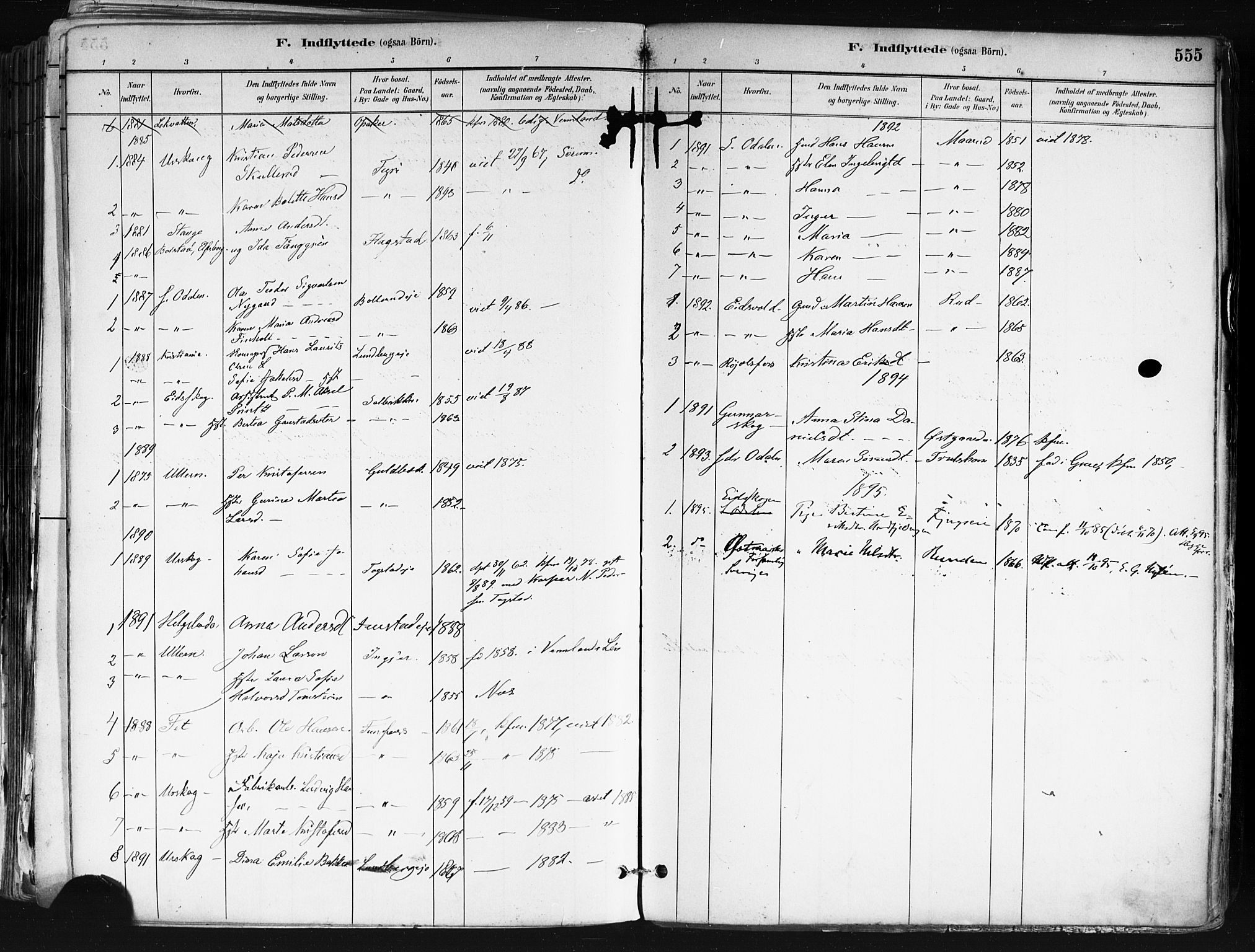 Nes prestekontor Kirkebøker, SAO/A-10410/F/Fa/L0010: Parish register (official) no. I 10, 1883-1898, p. 555