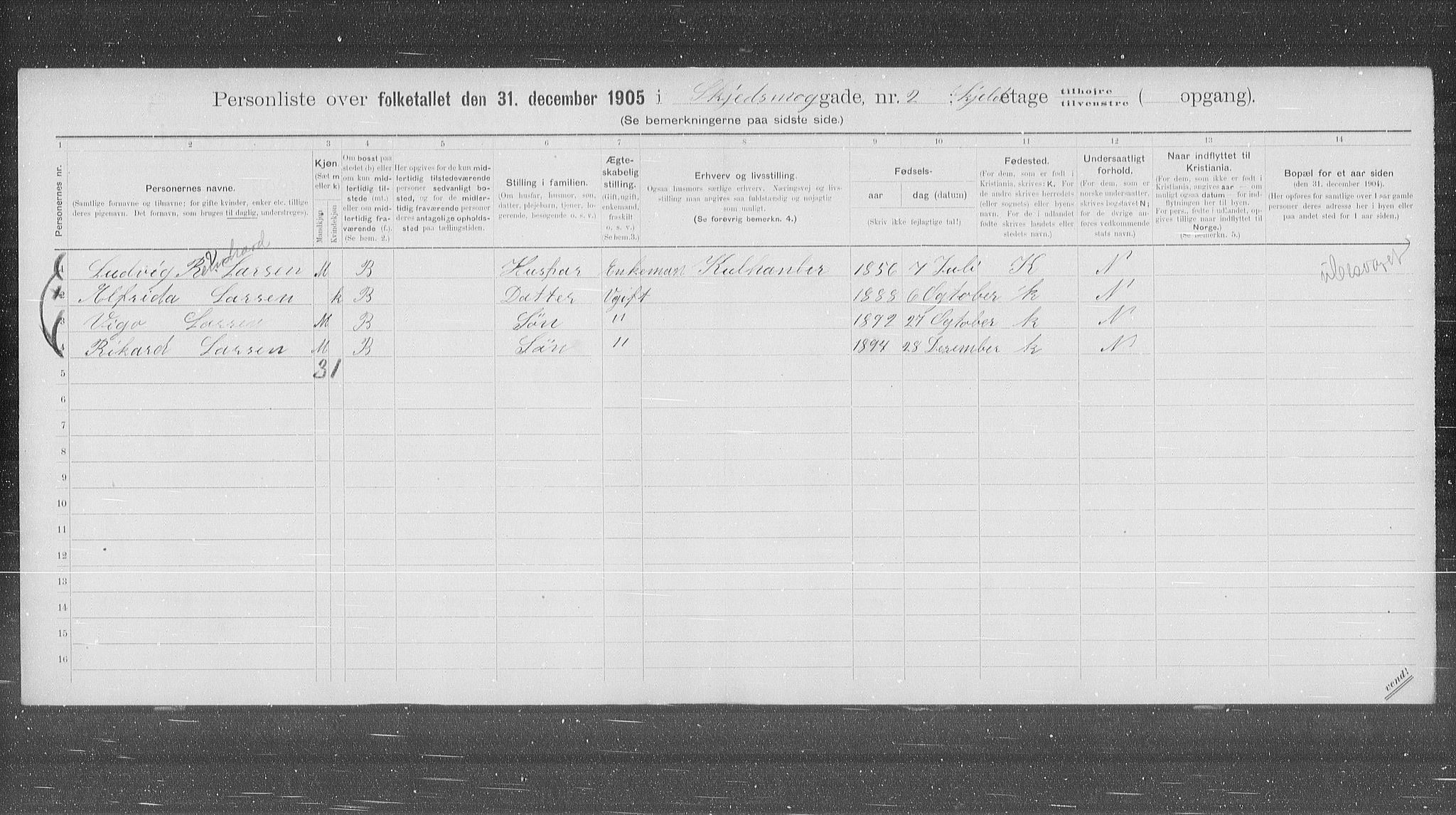 OBA, Municipal Census 1905 for Kristiania, 1905, p. 49416