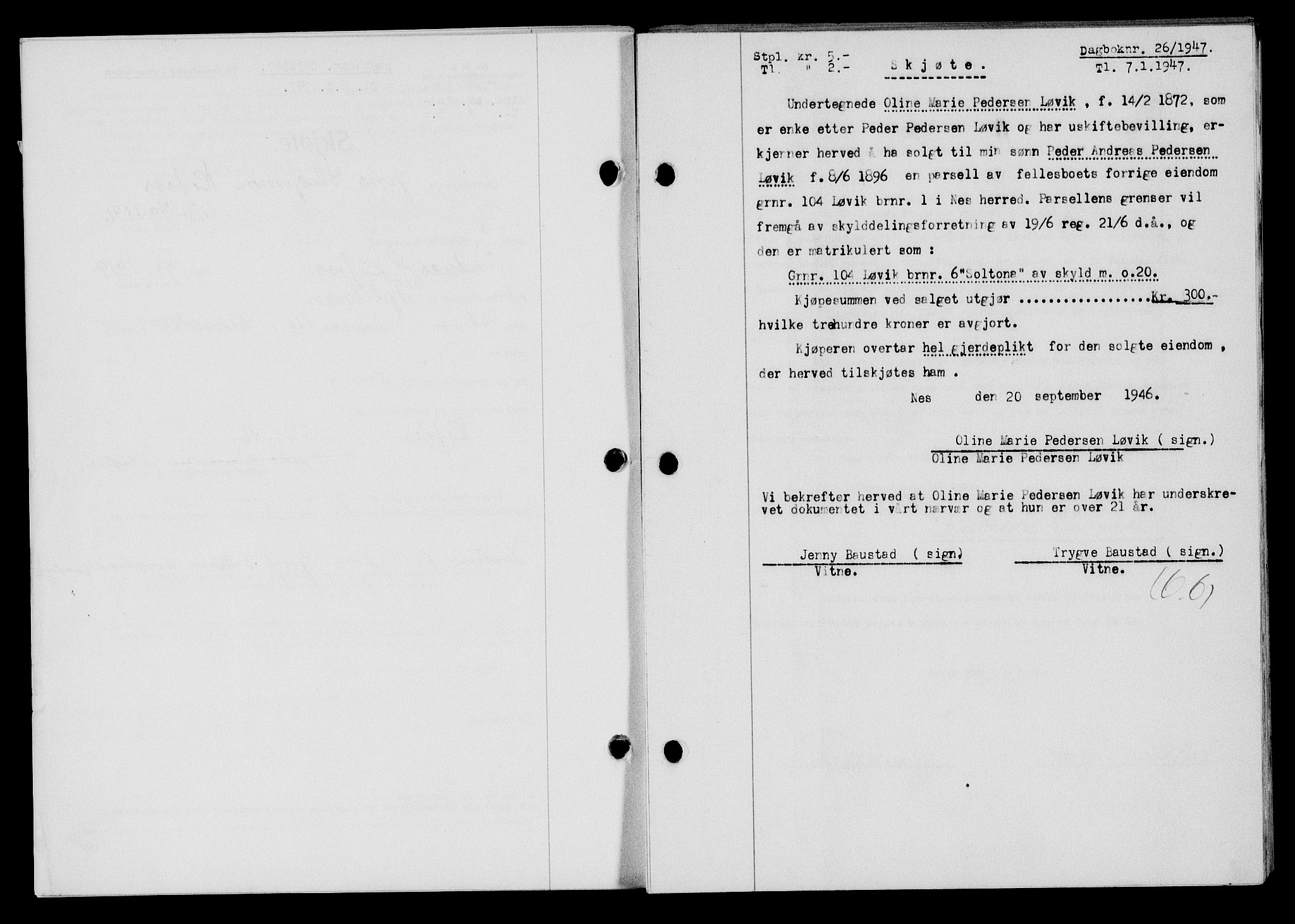 Flekkefjord sorenskriveri, AV/SAK-1221-0001/G/Gb/Gba/L0061: Mortgage book no. A-9, 1946-1947, Diary no: : 26/1947