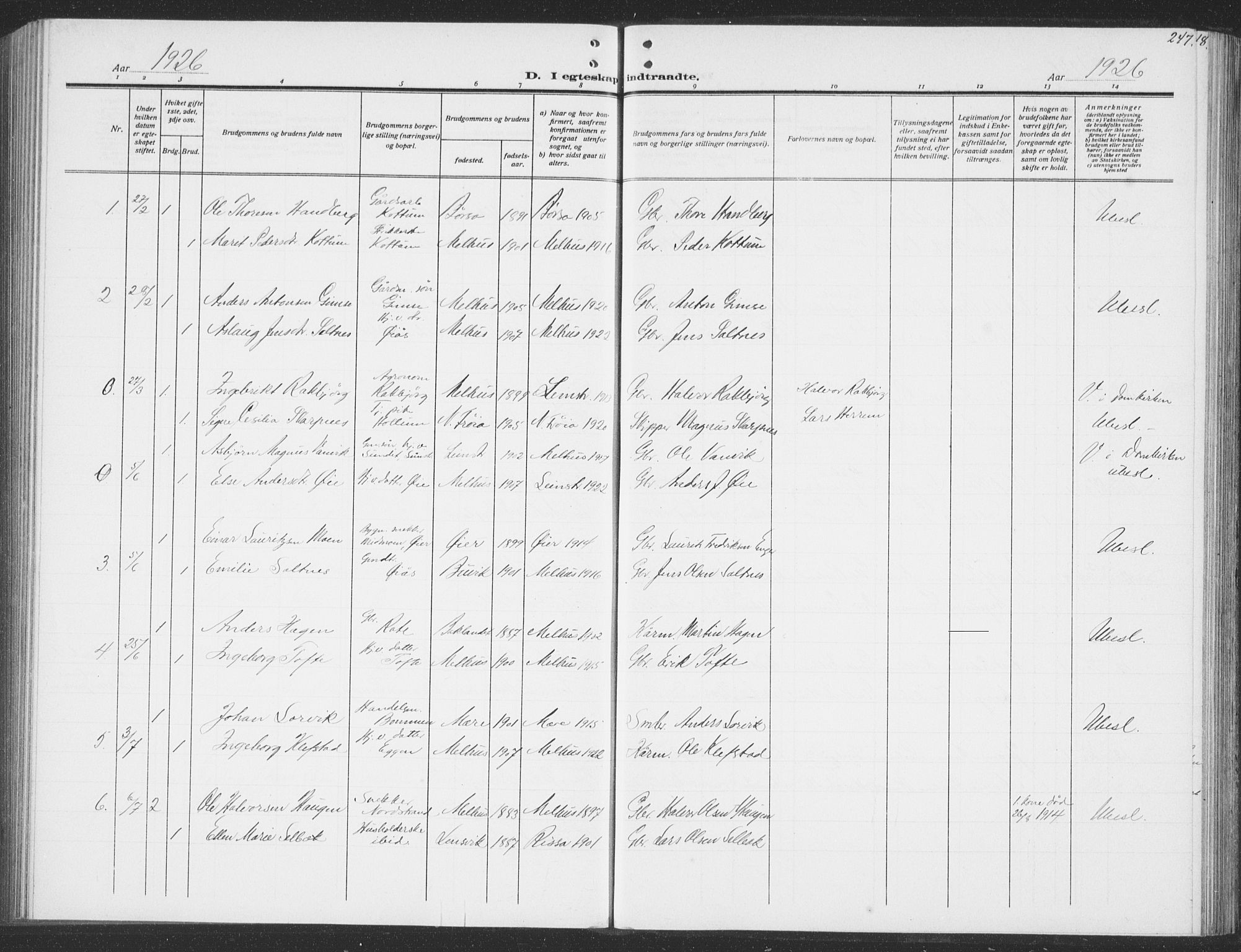 Ministerialprotokoller, klokkerbøker og fødselsregistre - Sør-Trøndelag, SAT/A-1456/691/L1095: Parish register (copy) no. 691C06, 1912-1933, p. 247