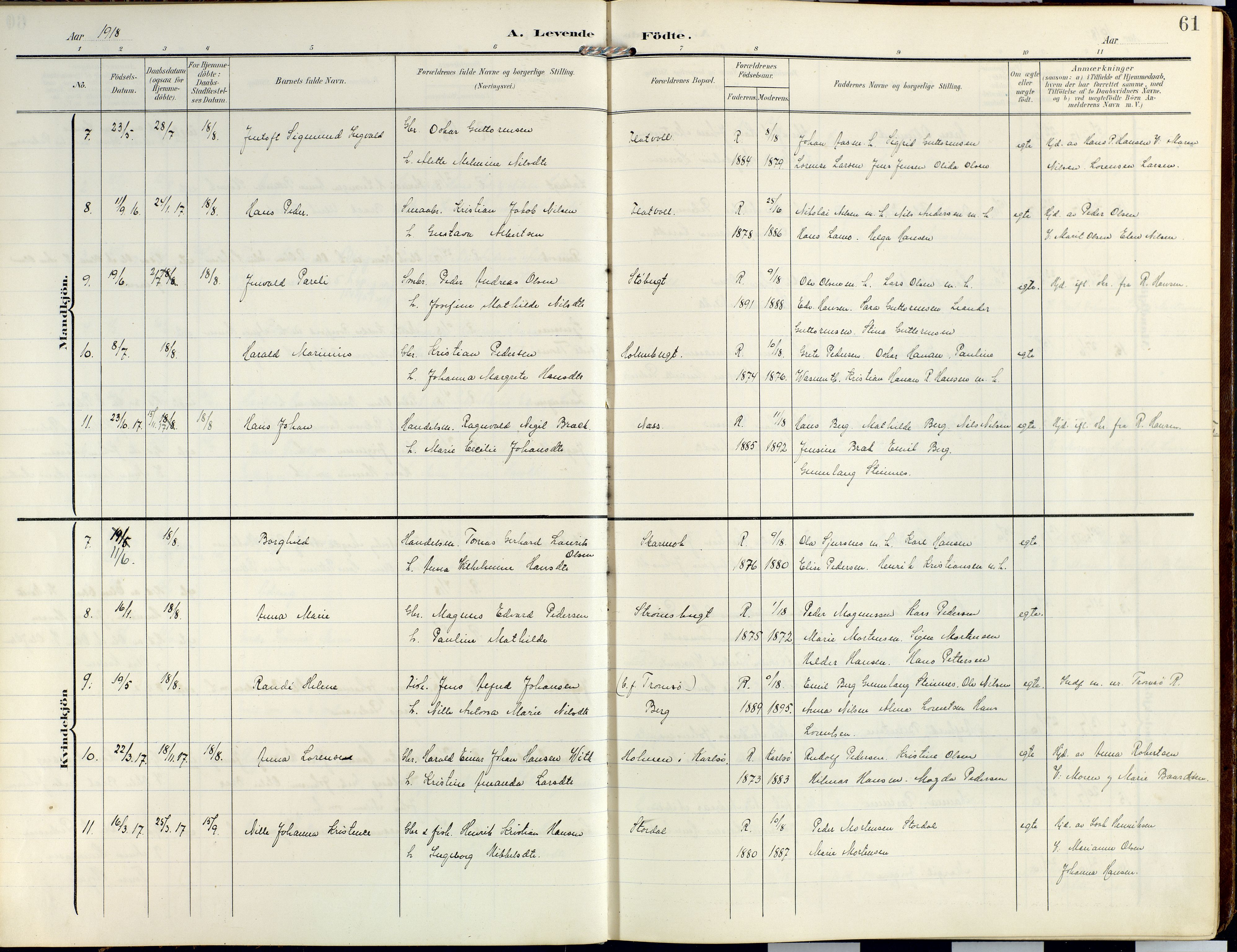 Lyngen sokneprestembete, SATØ/S-1289/H/He/Hea/L0014kirke: Parish register (official) no. 14, 1905-1920, p. 61