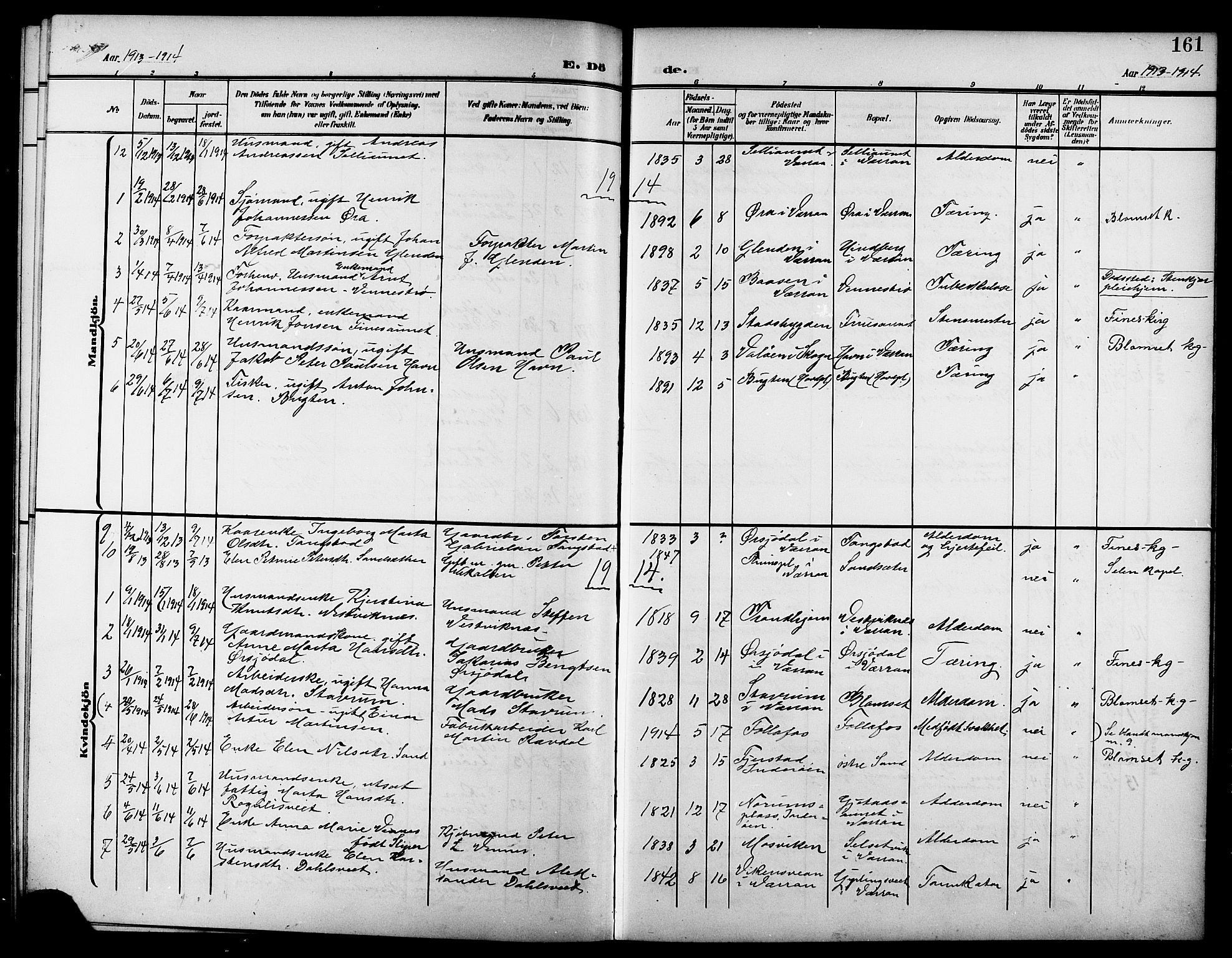 Ministerialprotokoller, klokkerbøker og fødselsregistre - Nord-Trøndelag, SAT/A-1458/744/L0424: Parish register (copy) no. 744C03, 1906-1923, p. 161