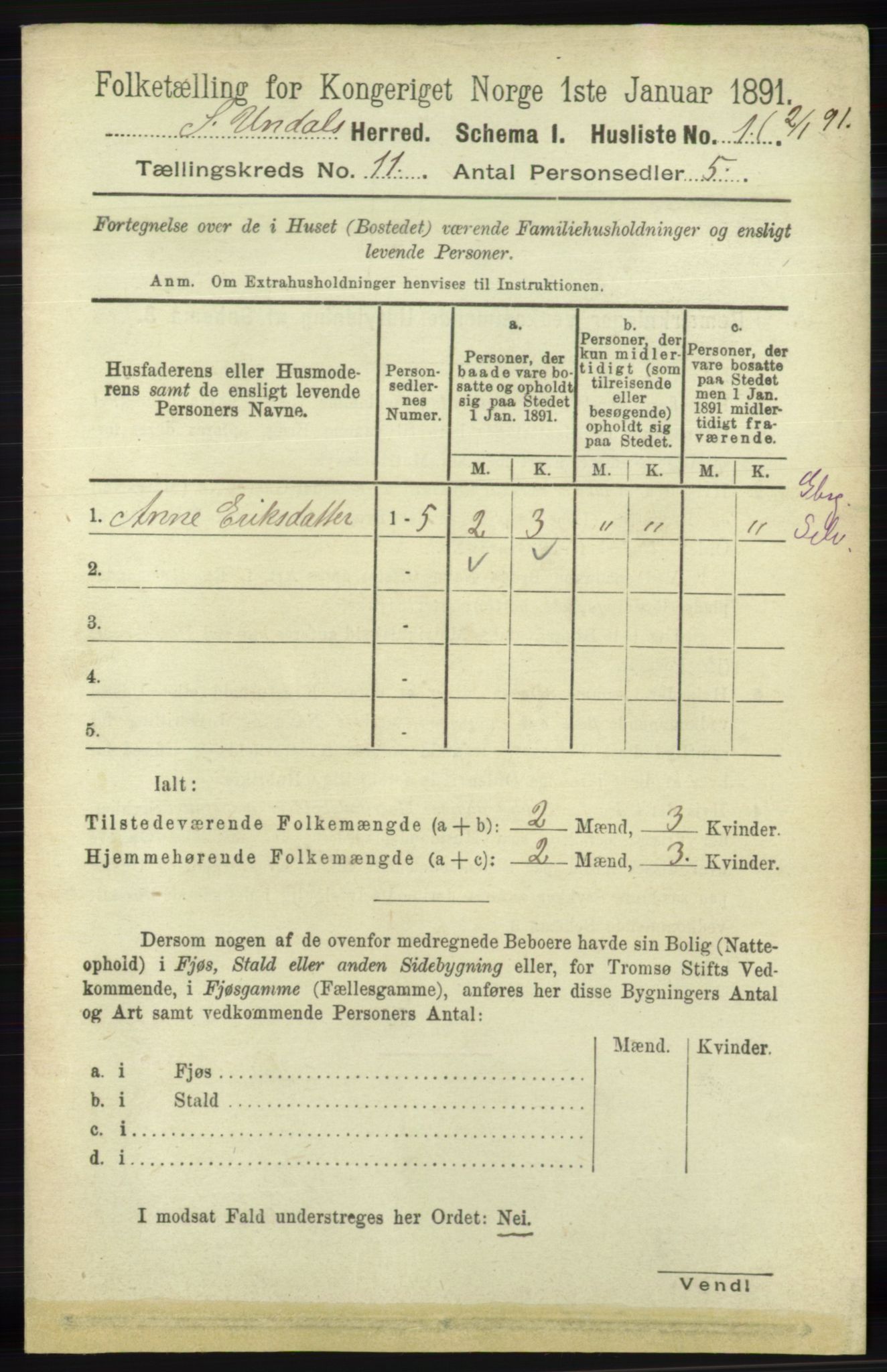 RA, 1891 census for 1029 Sør-Audnedal, 1891, p. 5061