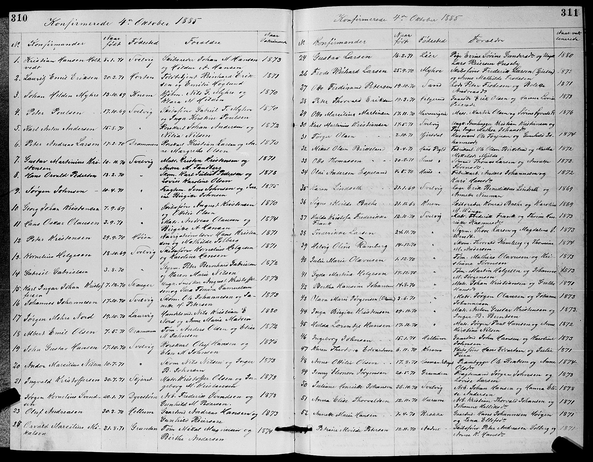 Strømm kirkebøker, SAKO/A-322/G/Ga/L0002: Parish register (copy) no. I 2, 1885-1888, p. 310-311