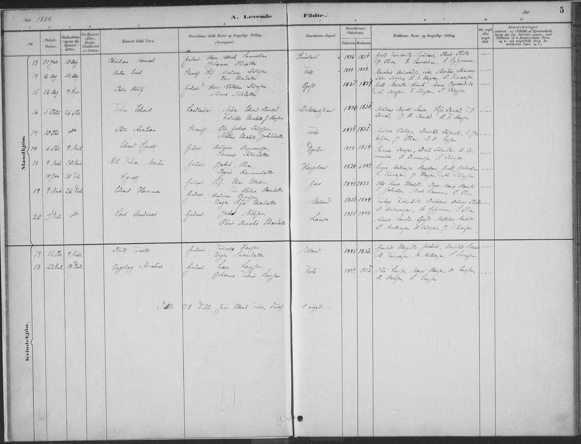 Kvinesdal sokneprestkontor, AV/SAK-1111-0026/F/Fa/Faa/L0004: Parish register (official) no. A 4, 1882-1897, p. 5