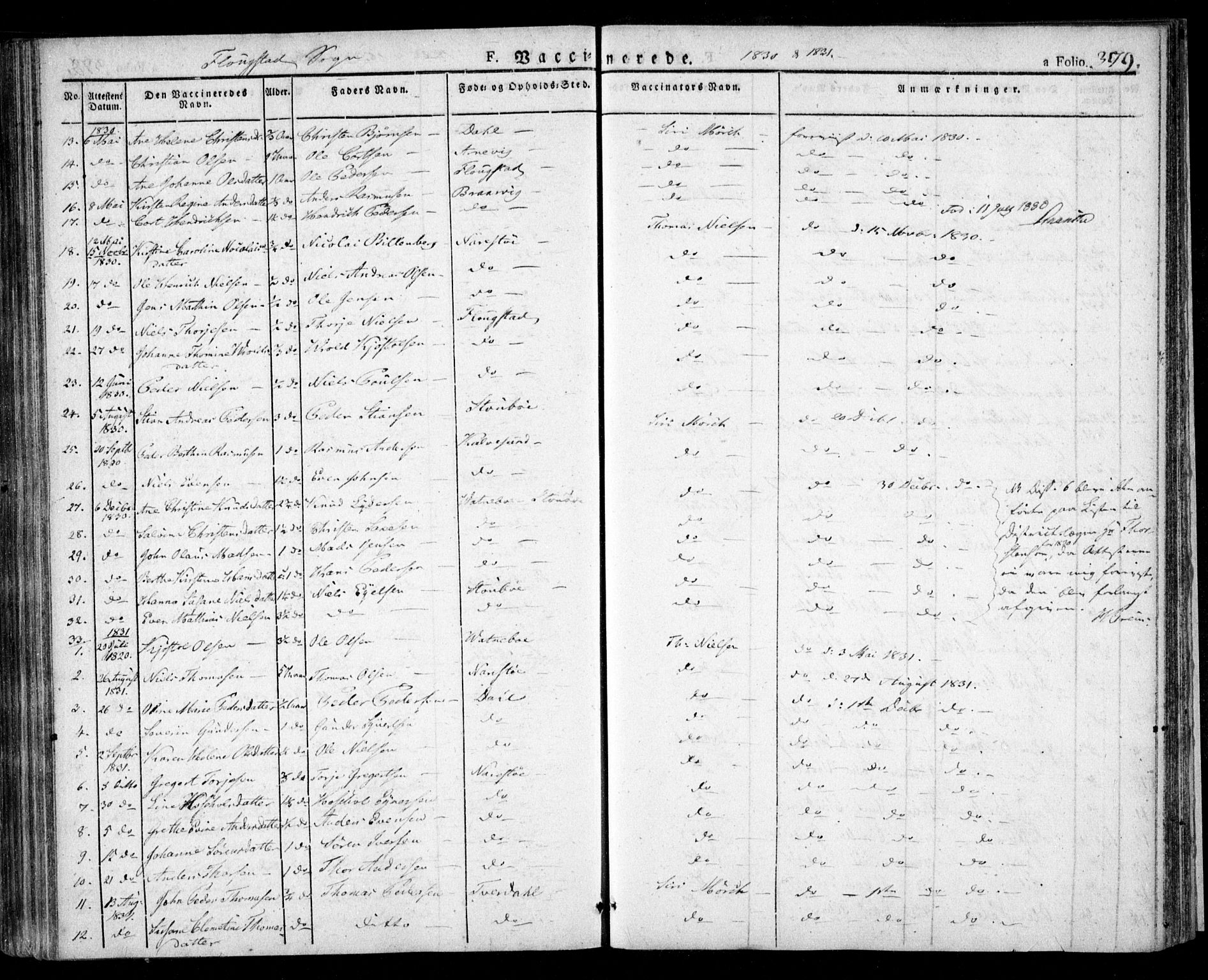 Dypvåg sokneprestkontor, AV/SAK-1111-0007/F/Fa/Faa/L0004: Parish register (official) no. A 4, 1824-1840, p. 379