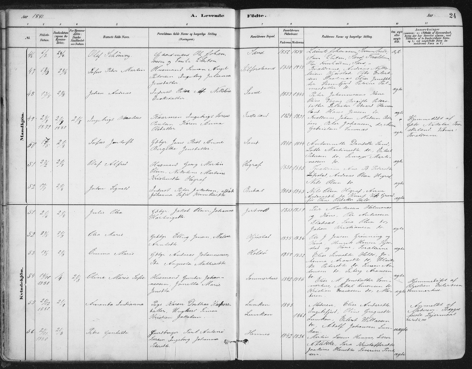 Ministerialprotokoller, klokkerbøker og fødselsregistre - Nordland, SAT/A-1459/888/L1244: Parish register (official) no. 888A10, 1880-1890, p. 24