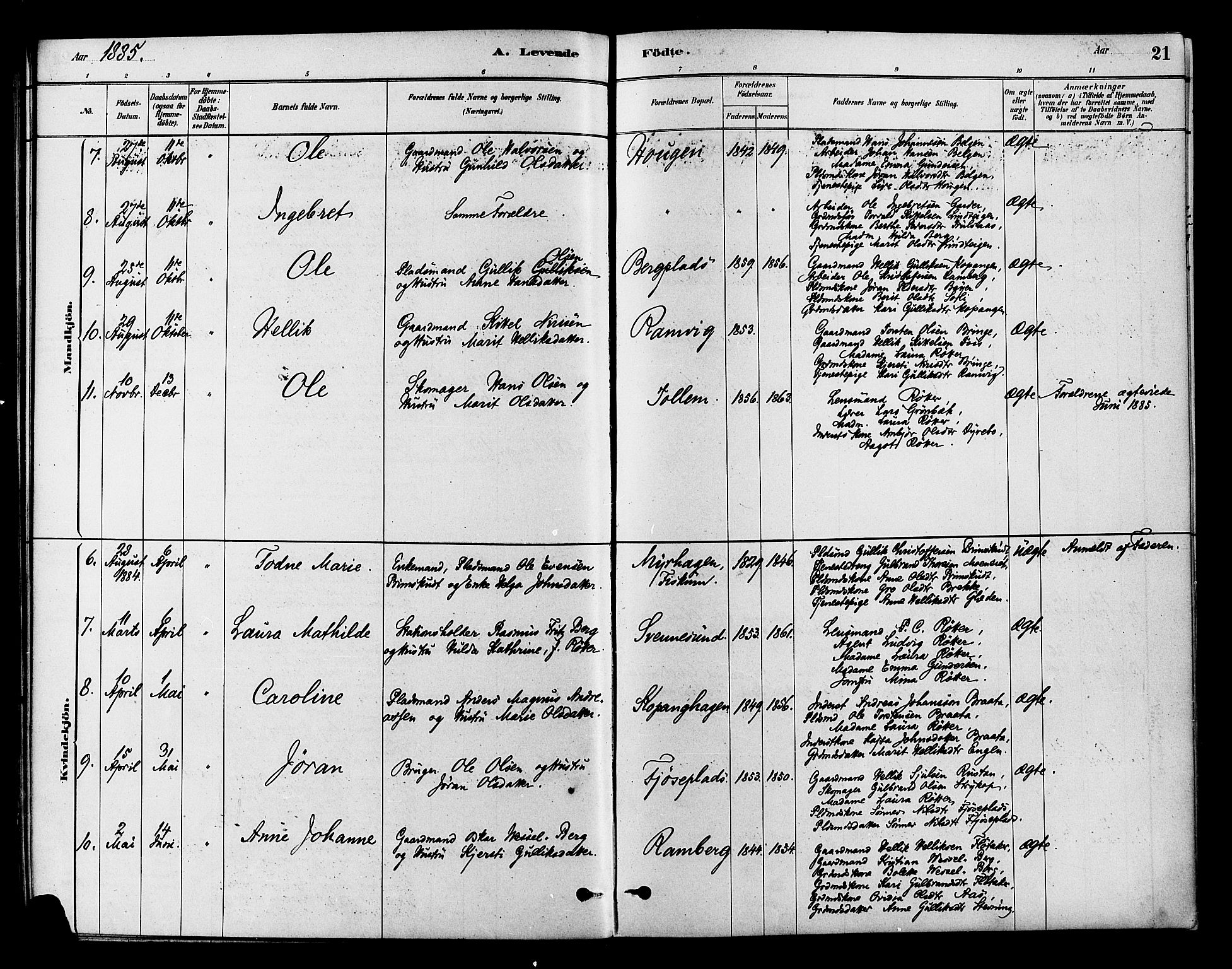 Flesberg kirkebøker, AV/SAKO-A-18/F/Fb/L0001: Parish register (official) no. II 1, 1879-1907, p. 21