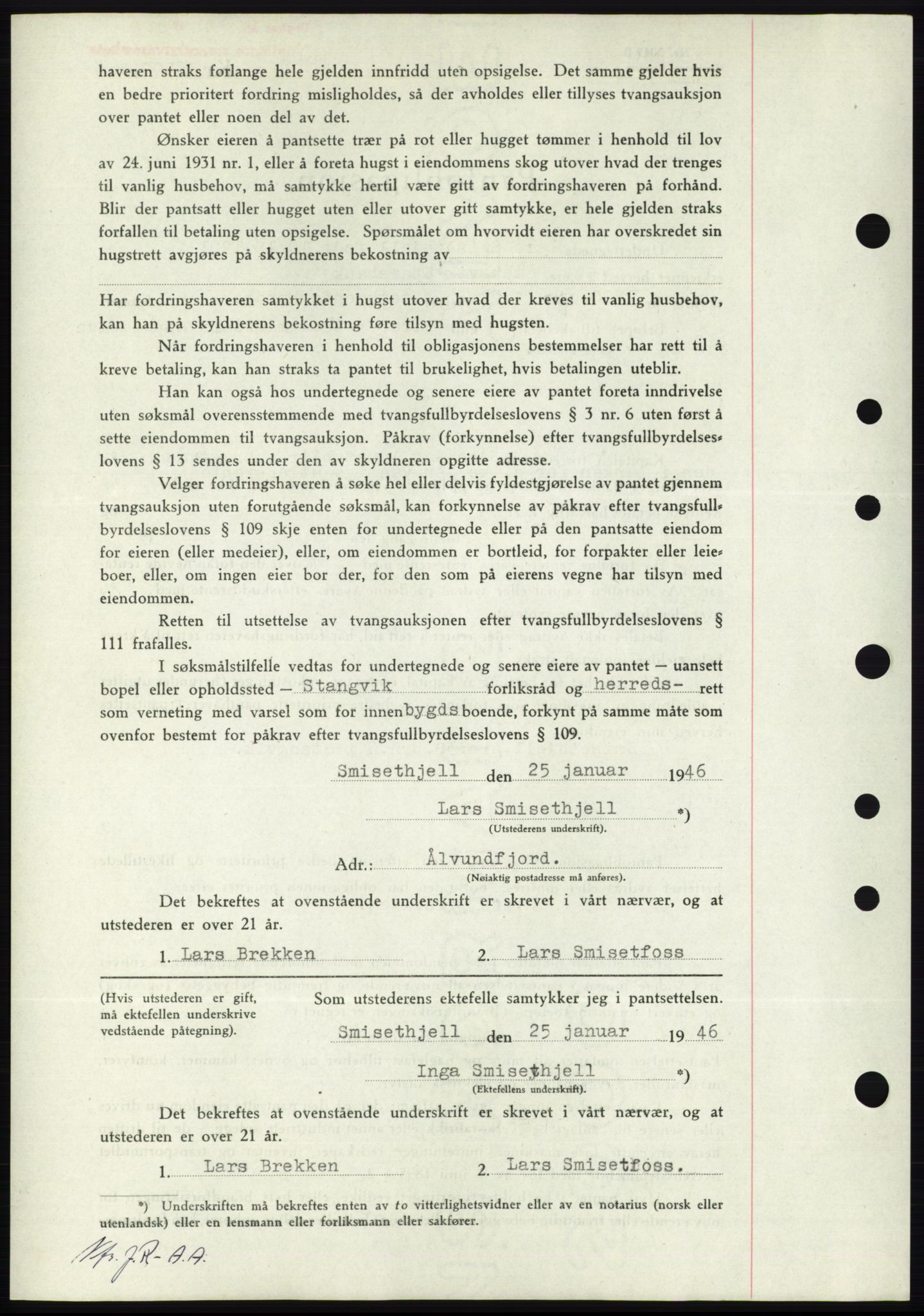 Nordmøre sorenskriveri, AV/SAT-A-4132/1/2/2Ca: Mortgage book no. B93b, 1946-1946, Diary no: : 227/1946