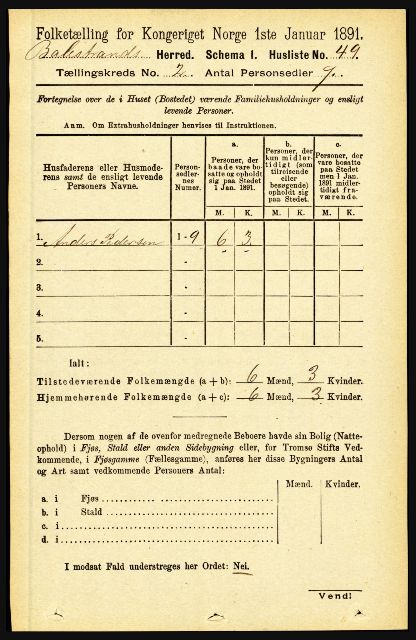 RA, 1891 census for 1418 Balestrand, 1891, p. 270