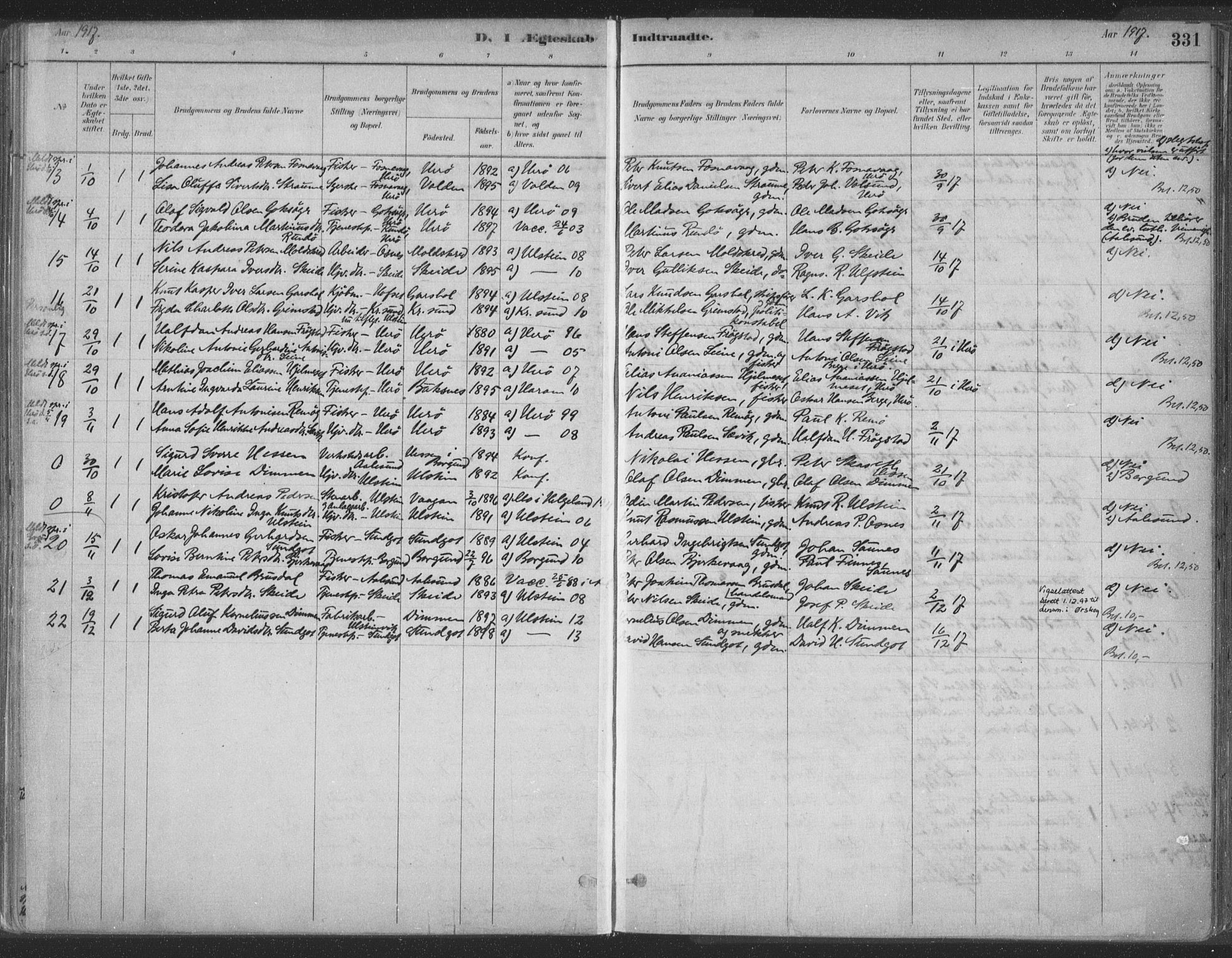 Ministerialprotokoller, klokkerbøker og fødselsregistre - Møre og Romsdal, SAT/A-1454/509/L0106: Parish register (official) no. 509A04, 1883-1922, p. 331