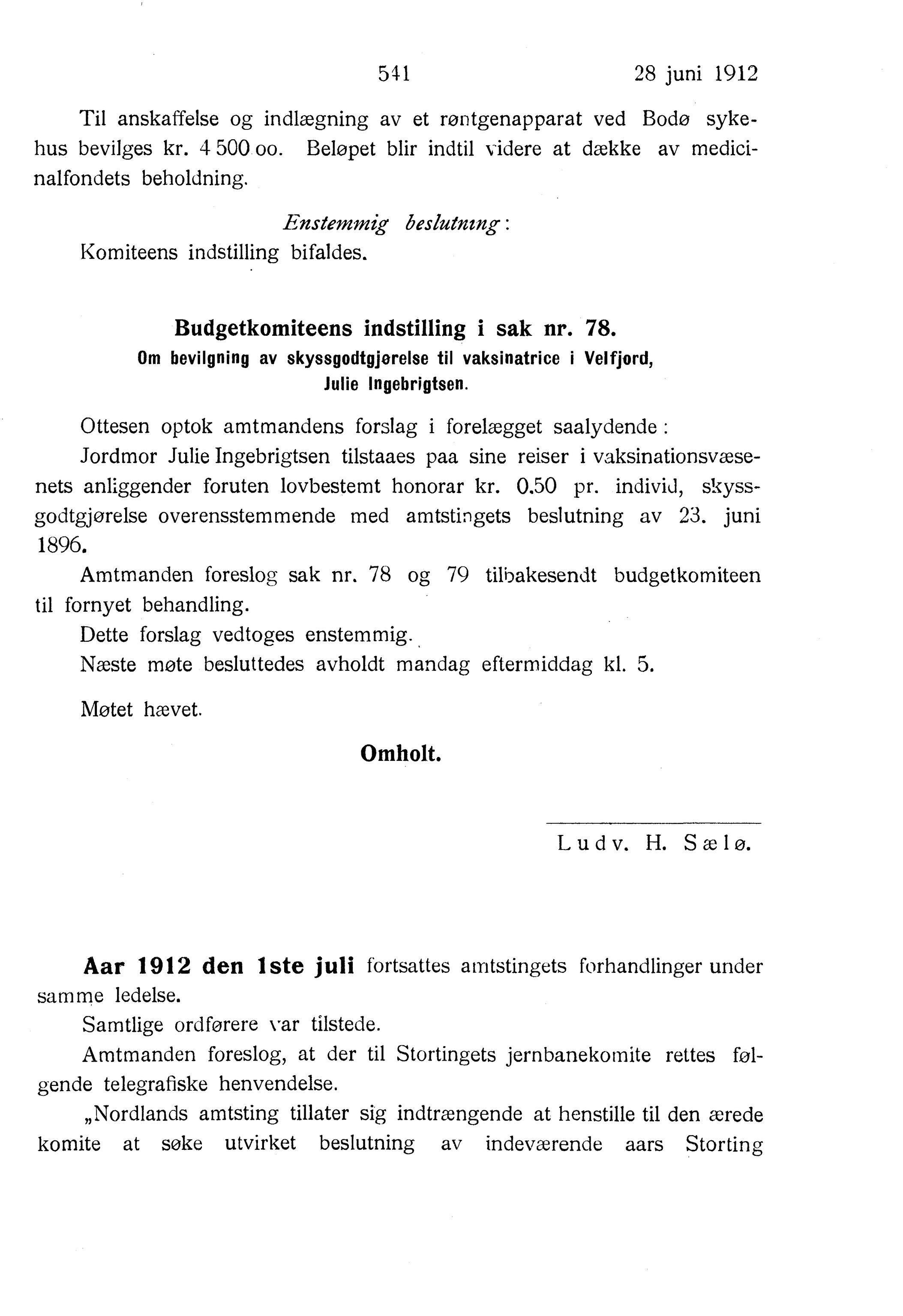 Nordland Fylkeskommune. Fylkestinget, AIN/NFK-17/176/A/Ac/L0035: Fylkestingsforhandlinger 1912, 1912, p. 541