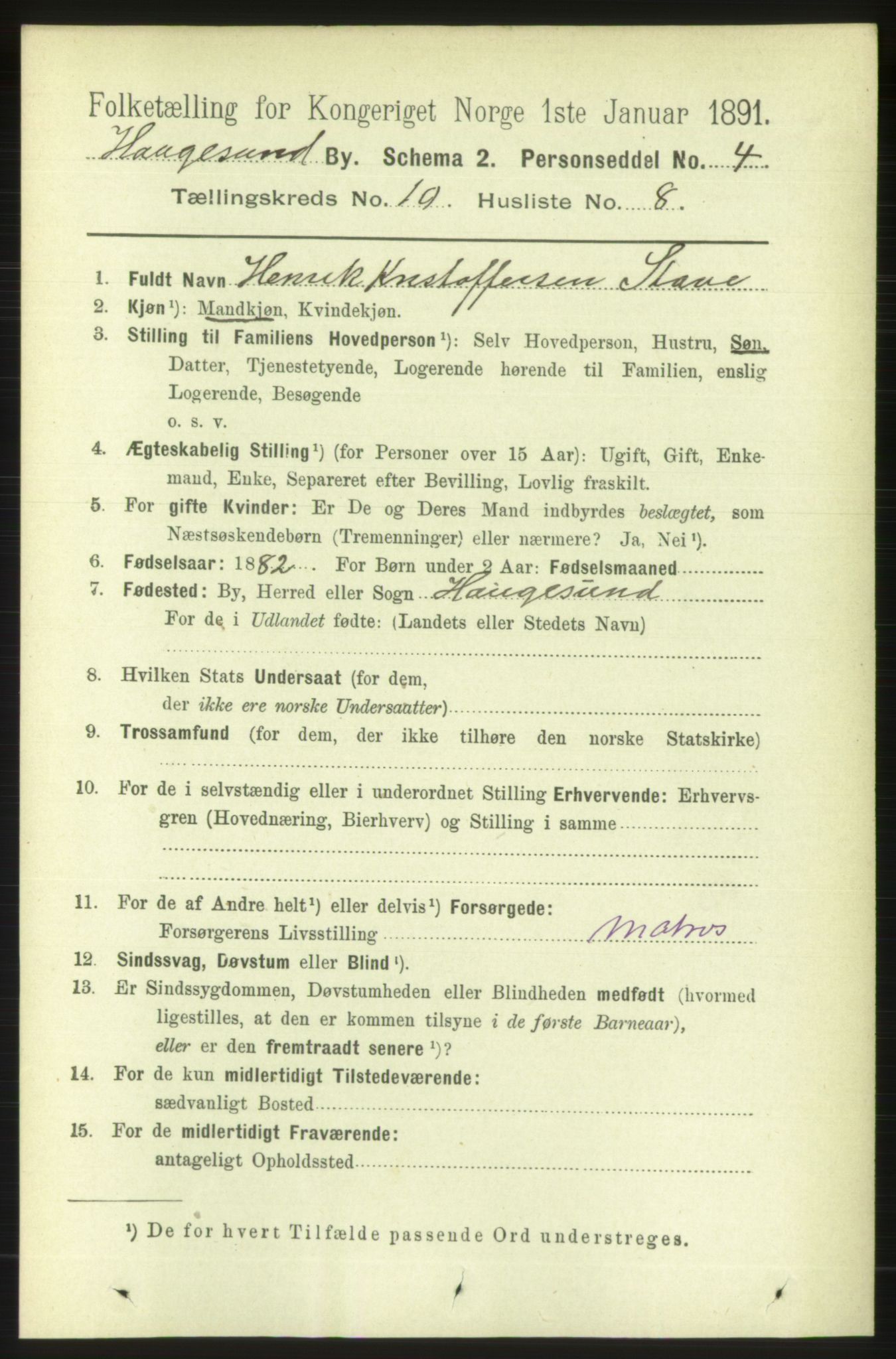 RA, 1891 census for 1106 Haugesund, 1891, p. 3787