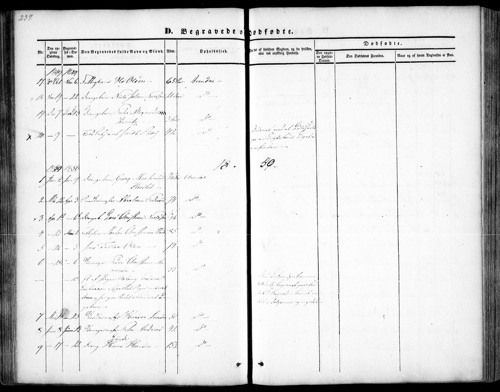 Arendal sokneprestkontor, Trefoldighet, SAK/1111-0040/F/Fa/L0005: Parish register (official) no. A 5, 1838-1854, p. 239