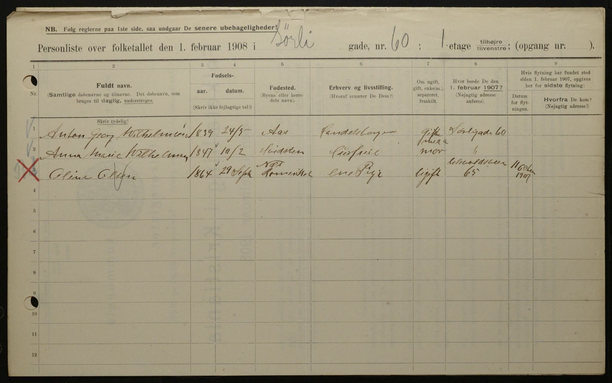 OBA, Municipal Census 1908 for Kristiania, 1908, p. 96054