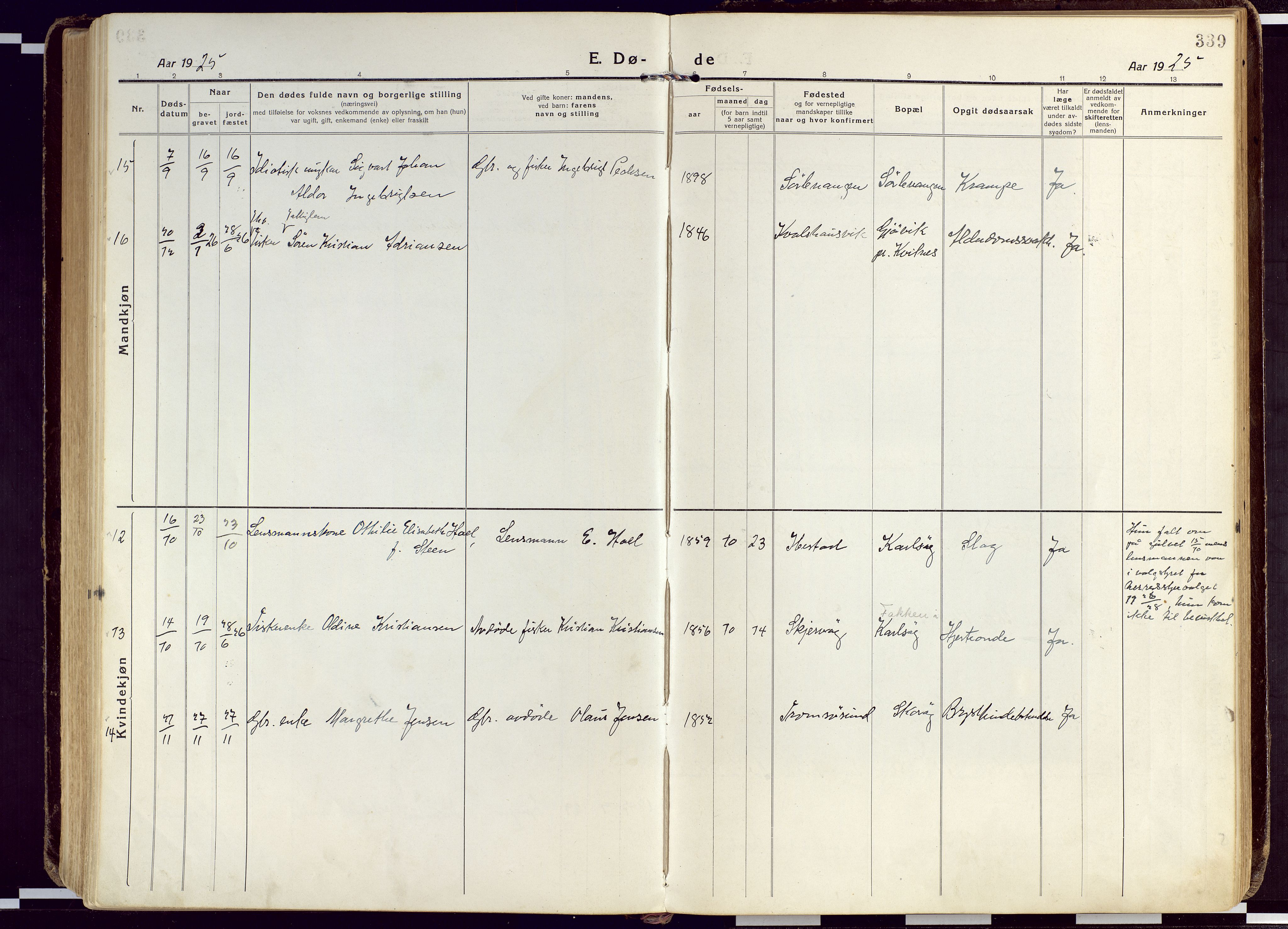 Karlsøy sokneprestembete, AV/SATØ-S-1299/H/Ha/Haa/L0015kirke: Parish register (official) no. 15, 1918-1929, p. 339