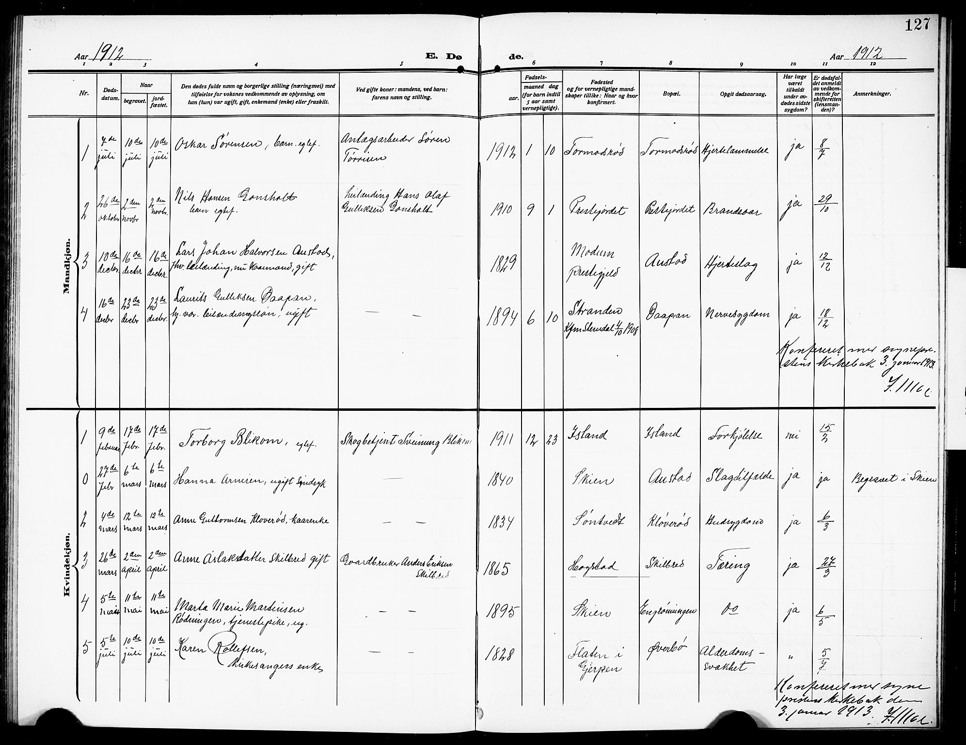 Siljan kirkebøker, AV/SAKO-A-300/G/Ga/L0003: Parish register (copy) no. 3, 1909-1927, p. 127